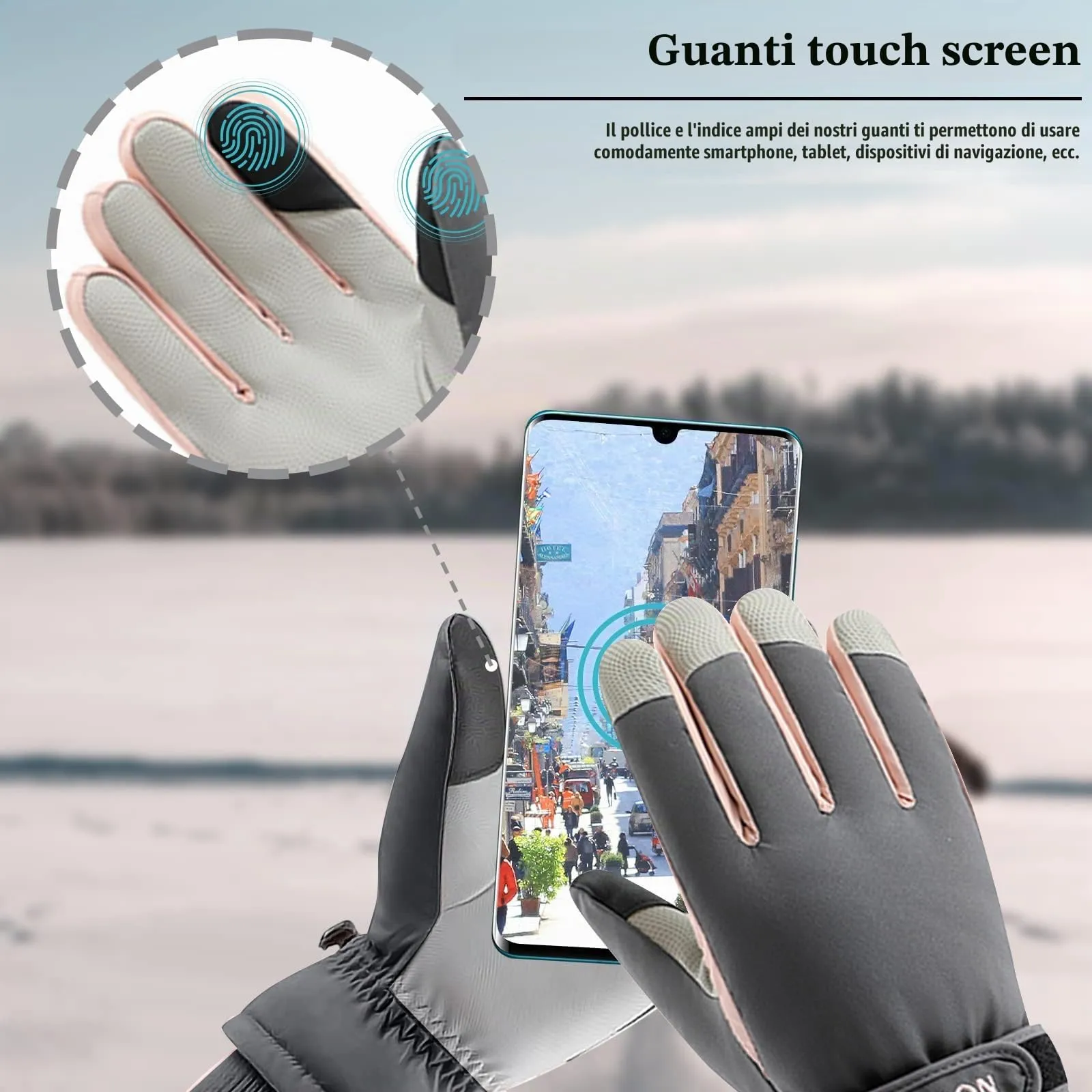 Andiker Guanti da Sci per Donna, Impermeabili con Touchscreen e Antiscivolo, Grigio, Taglia Unica - immagine 3
