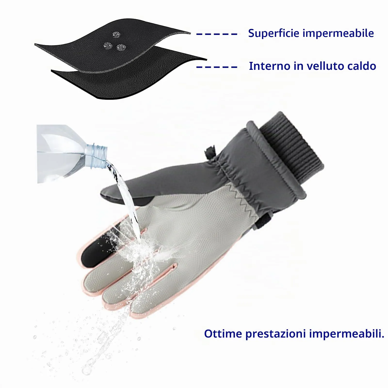 Andiker Guanti da Sci per Donna, Impermeabili con Touchscreen e Antiscivolo, Grigio, Taglia Unica - immagine 5