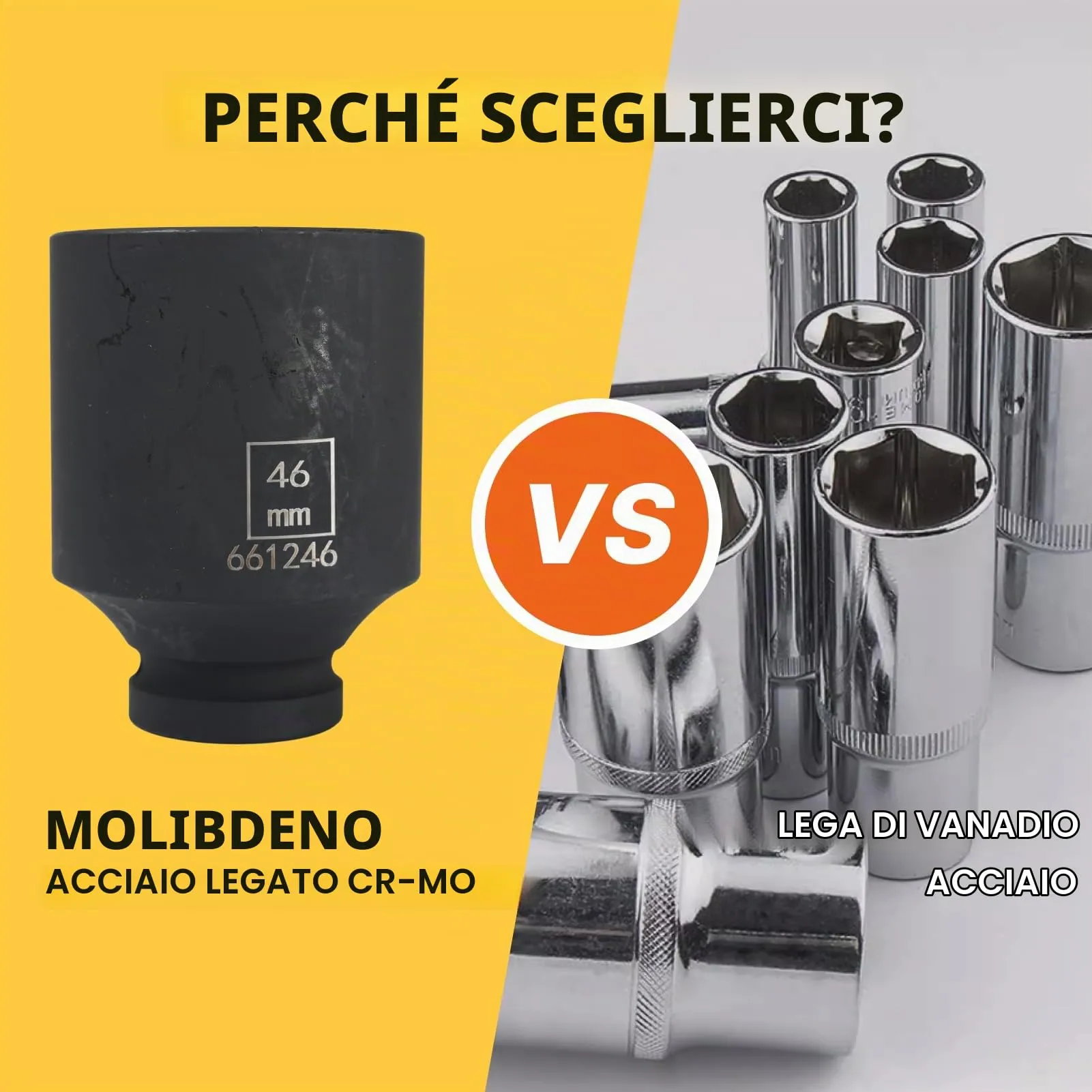 Flewdart Bussola Lunga Esagonale 1/2" 46mm, Acciaio al Cromo Molibdeno CR-MO, Lunghezza 78mm - immagine 3