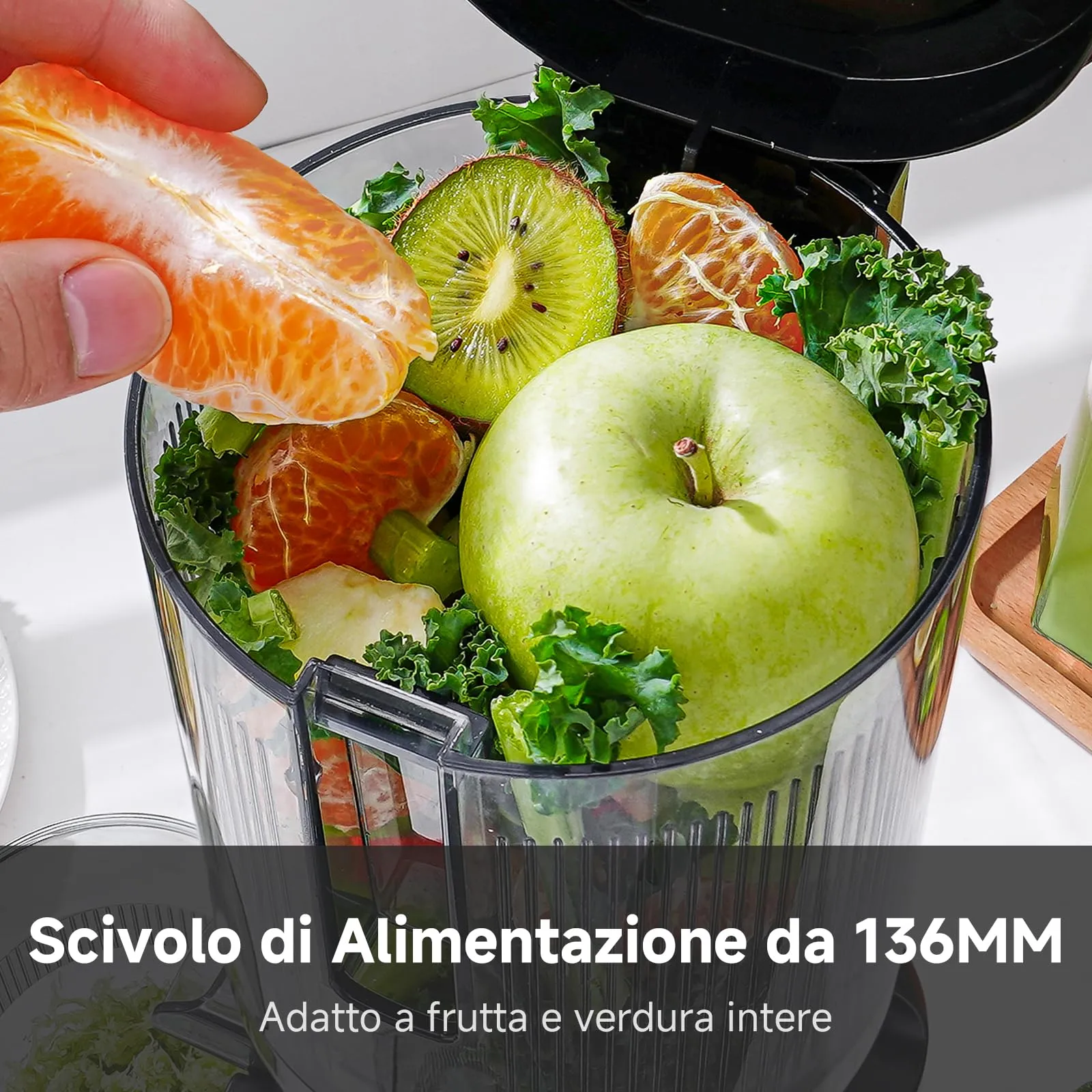 AMZCHEF Estrattore di Frutta e Verdura 136mm, Centrifuga Lenta 180W, 1.8L, Doppia Coclea in Acciaio Inox - immagine 4