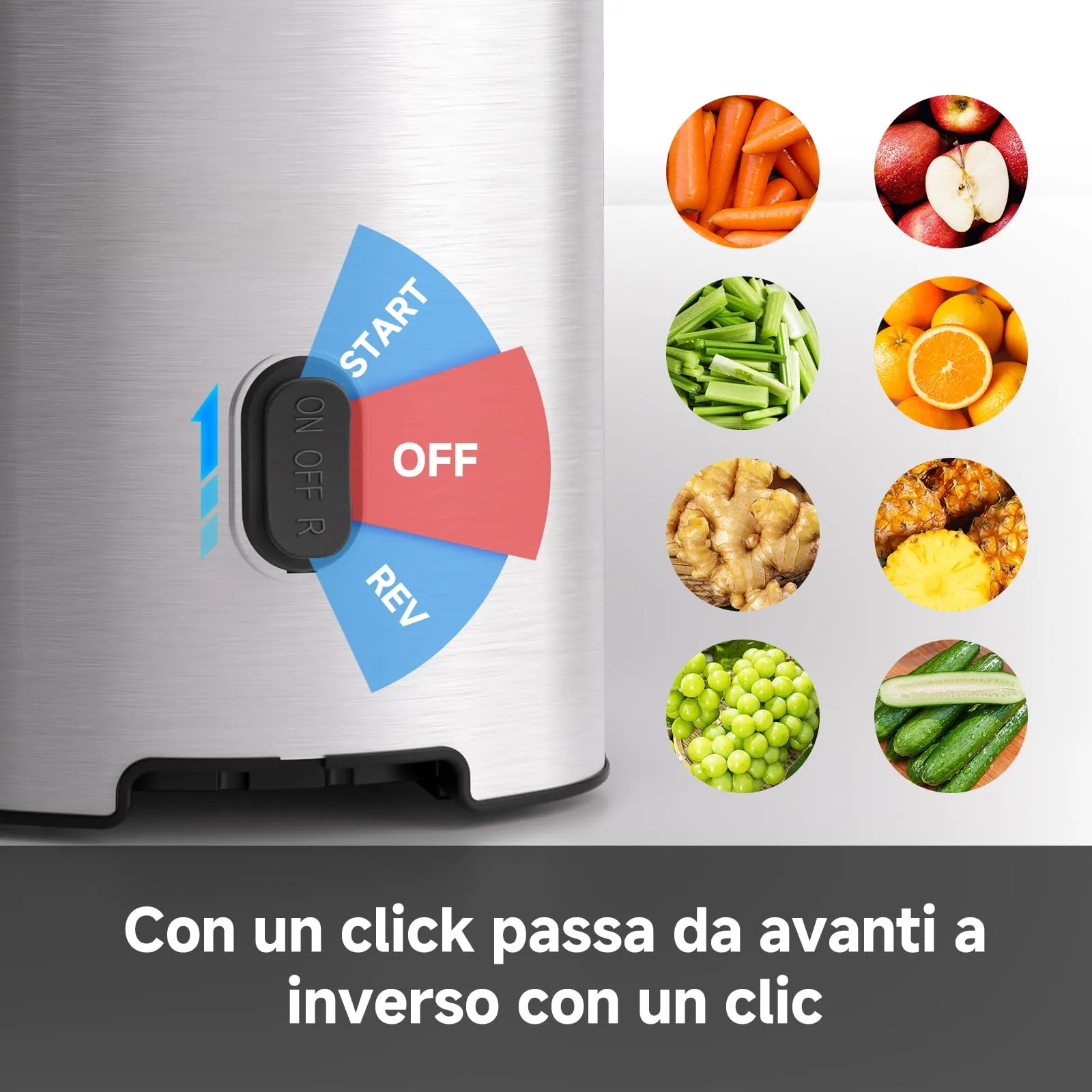 AMZCHEF Estrattore di Frutta e Verdura 136mm, Centrifuga Lenta 180W, 1.8L, Doppia Coclea in Acciaio Inox - immagine 8
