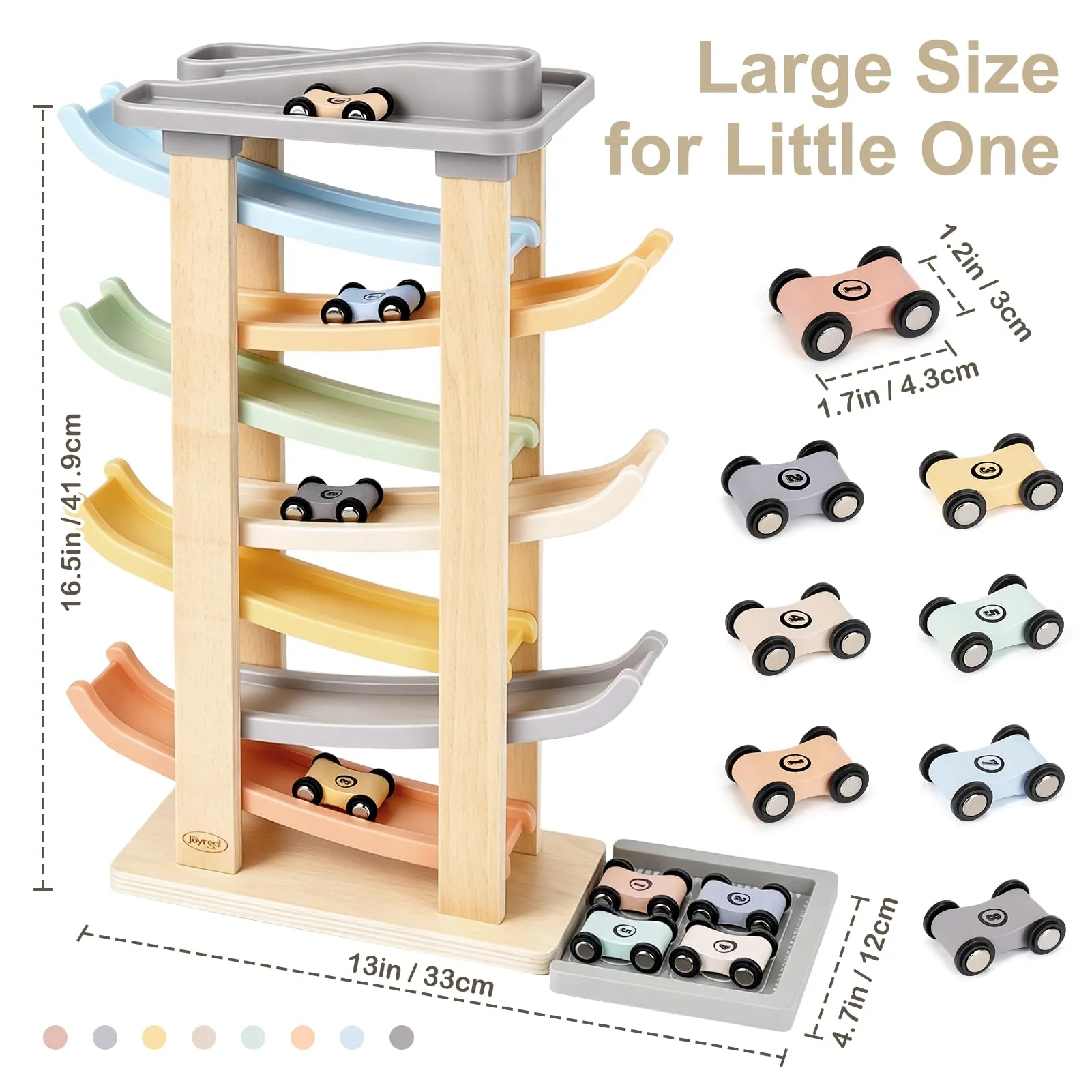 Joyreal Piste Macchinine Montessori in Legno con 8 Mini Auto e Garage per Bambini 1-2 Anni - immagine 6
