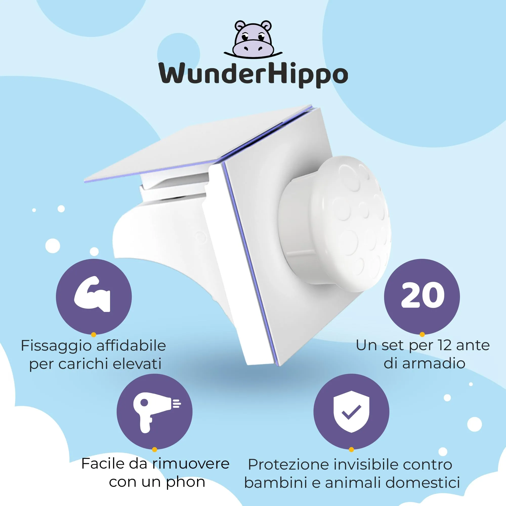 WunderHippo Chiusura Magnetica per Cassetti e Ante, 20 Serrature + 4 Chiavi, Blocco di Sicurezza Magnetico per Bambini - immagine 4