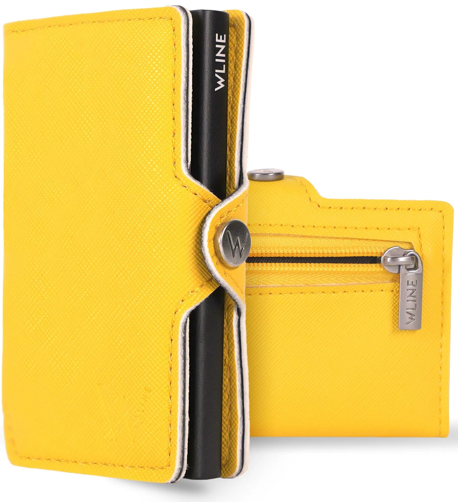 WLine Portafoglio Slim RFID con Zip, Pelle PU, Giallo e Nero Saffiano - immagine 1