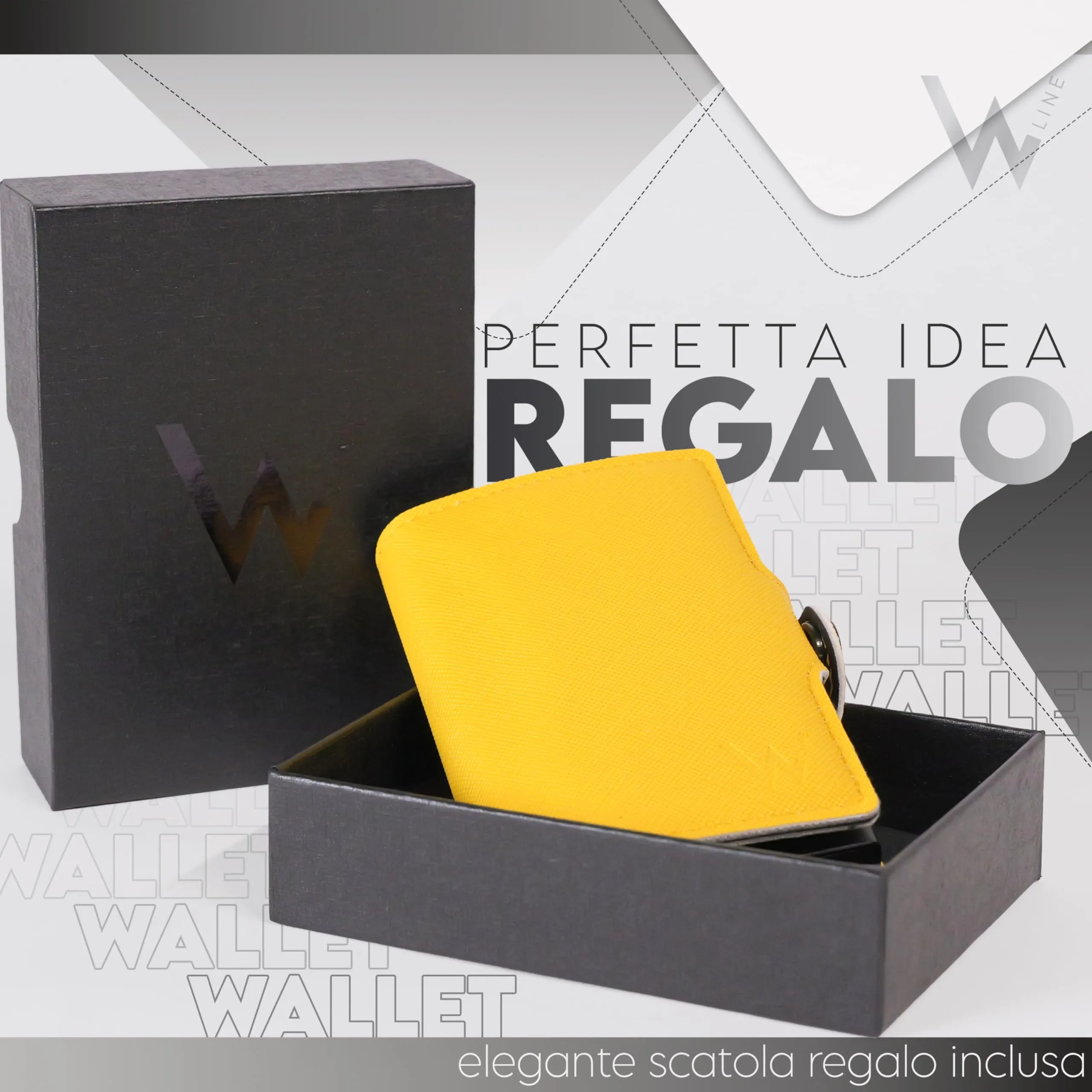 WLine Portafoglio Slim RFID con Zip, Pelle PU, Giallo e Nero Saffiano - immagine 5