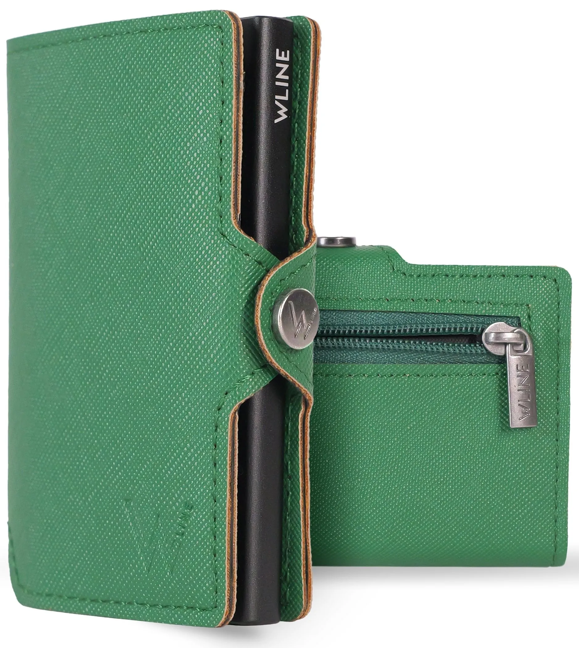 WLine Portafoglio Slim RFID in Pelle PU con Zip - Verde e Nero Saffiano - immagine 1