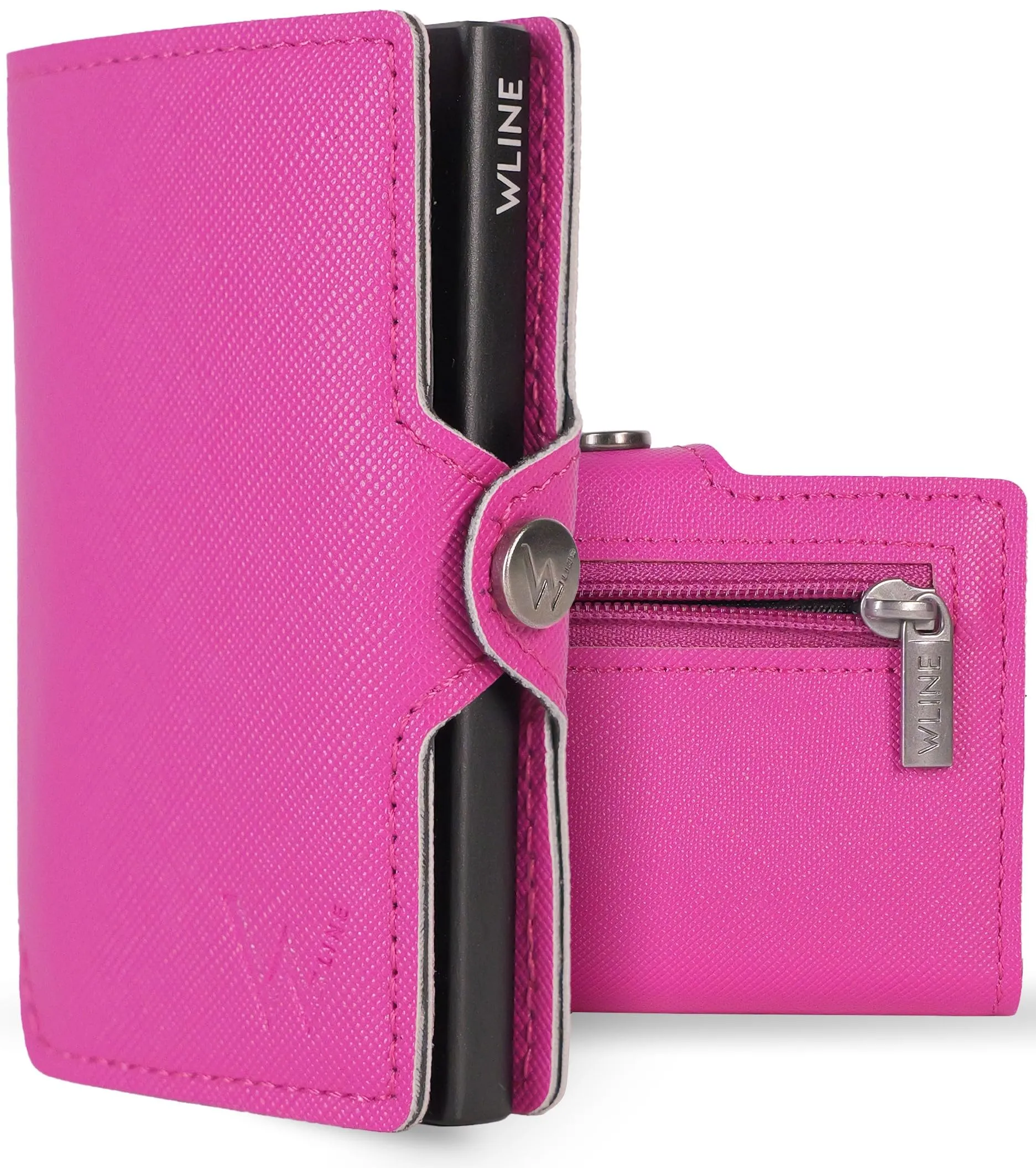 WLine Portafoglio Donna Piccolo RFID in Pelle PU con Zip - Fucsia e Nero Saffiano - immagine 1
