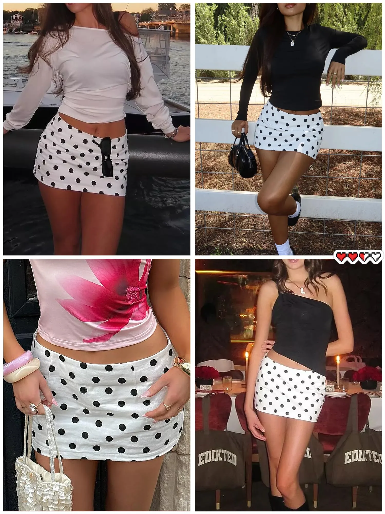 Danysu Gonna Mini Elasticizzata a Vita Bassa con Pantaloncini e Spacco Laterale, XS, Pois Bianchi - immagine 4