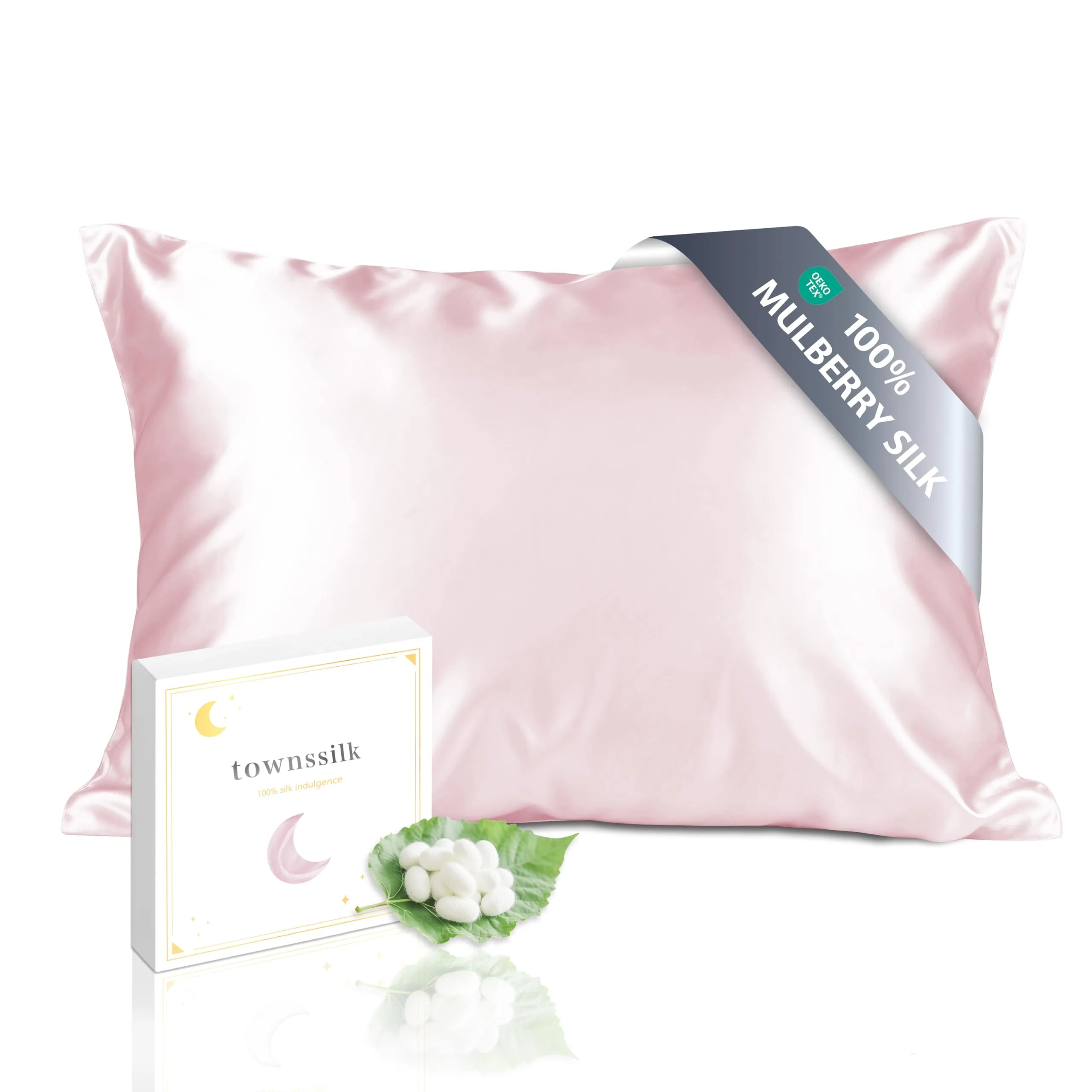townssilk Federa per cuscino in seta di gelso 19mm, 40x70cm, Oeko-TEX, Classe 6A, Rosa Antico - immagine 1