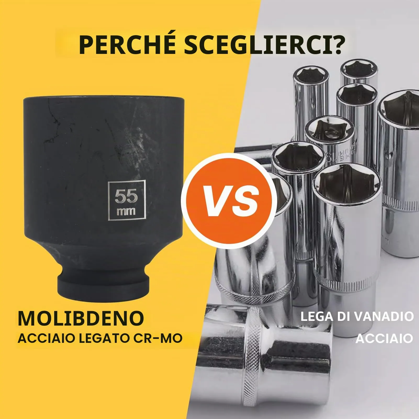 Flewdart Bussola Lunga Esagonale 1/2" 55mm, Acciaio al Cromo Molibdeno (CR-MO) - immagine 3