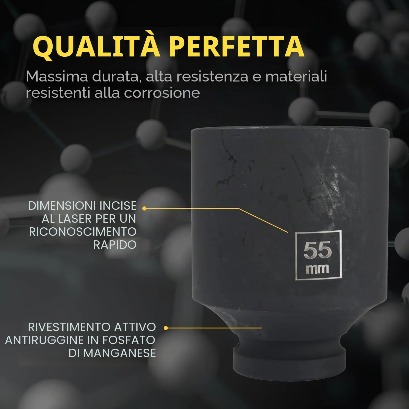 Flewdart Bussola Lunga Esagonale 1/2" 55mm, Acciaio al Cromo Molibdeno (CR-MO) - immagine 5