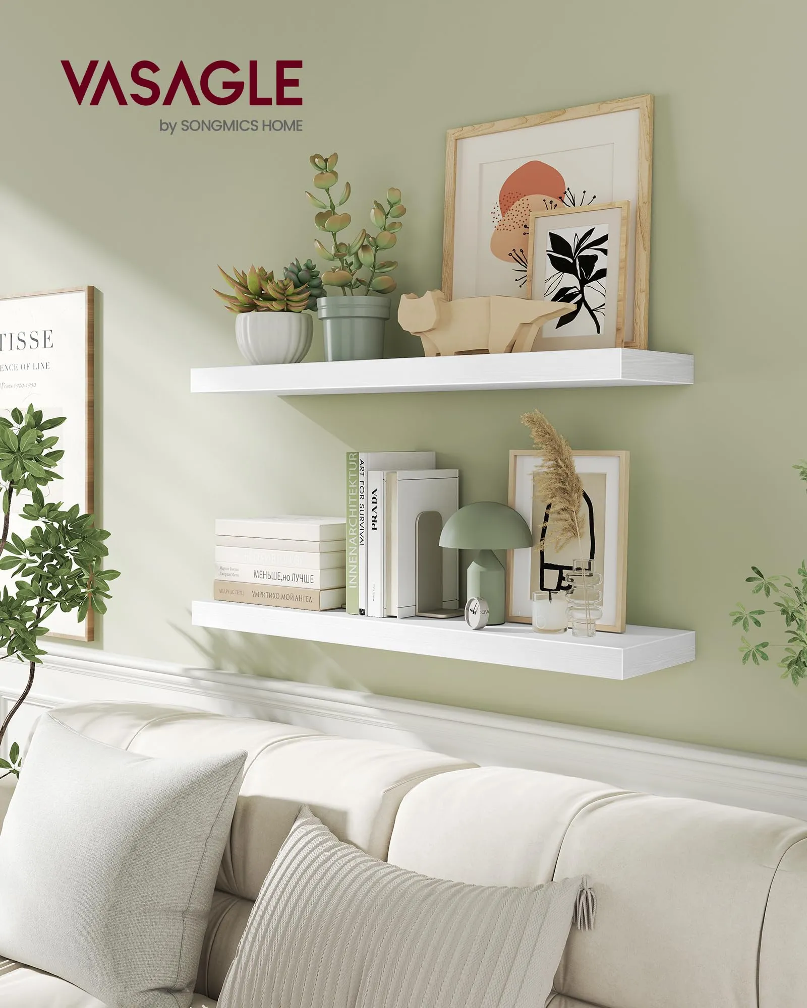 VASAGLE Mensola da Muro, Staffa a Scomparsa, 80 x 20 x 3,8 cm, Bianco - immagine 2