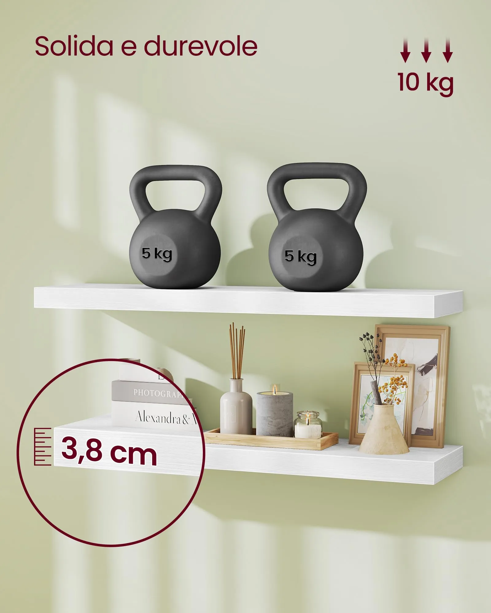 VASAGLE Mensola da Muro, Staffa a Scomparsa, 80 x 20 x 3,8 cm, Bianco - immagine 4