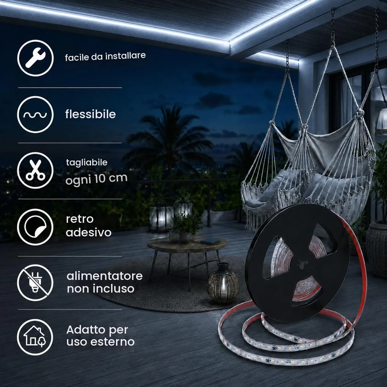 Jandei Striscia LED 220V 12W/m 600 LED 5500 Lm IP65 5m Luce Fredda - immagine 8