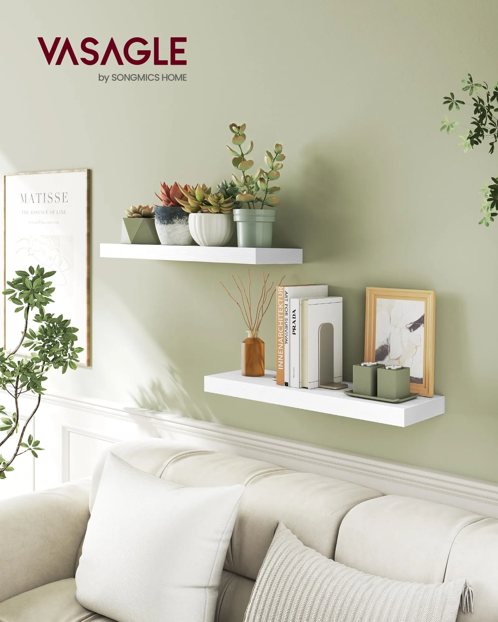 VASAGLE Mensola da Muro con Staffa a Scomparsa, 60 x 20 x 3,8 cm - immagine 2