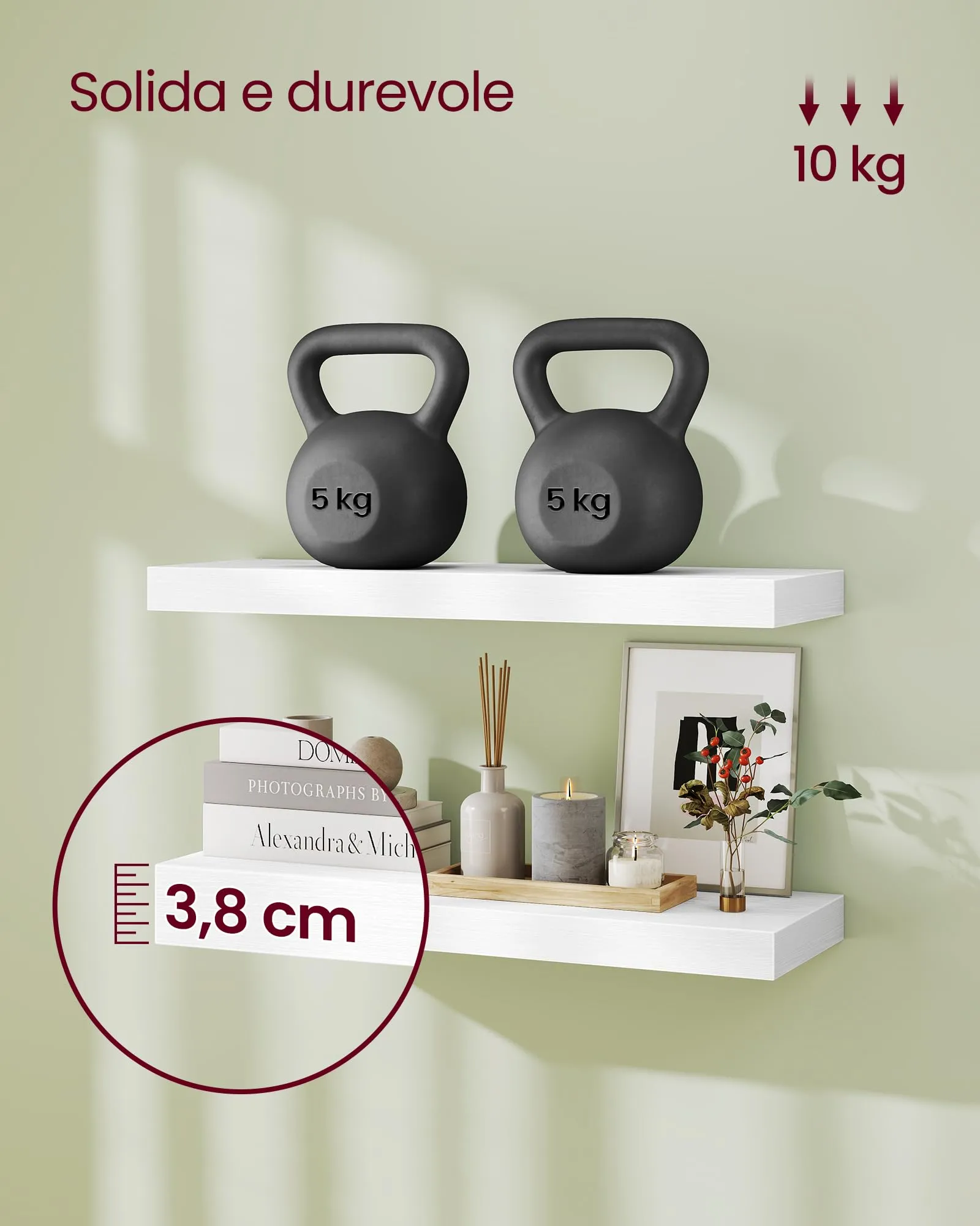 VASAGLE Mensola da Muro con Staffa a Scomparsa, 60 x 20 x 3,8 cm - immagine 4