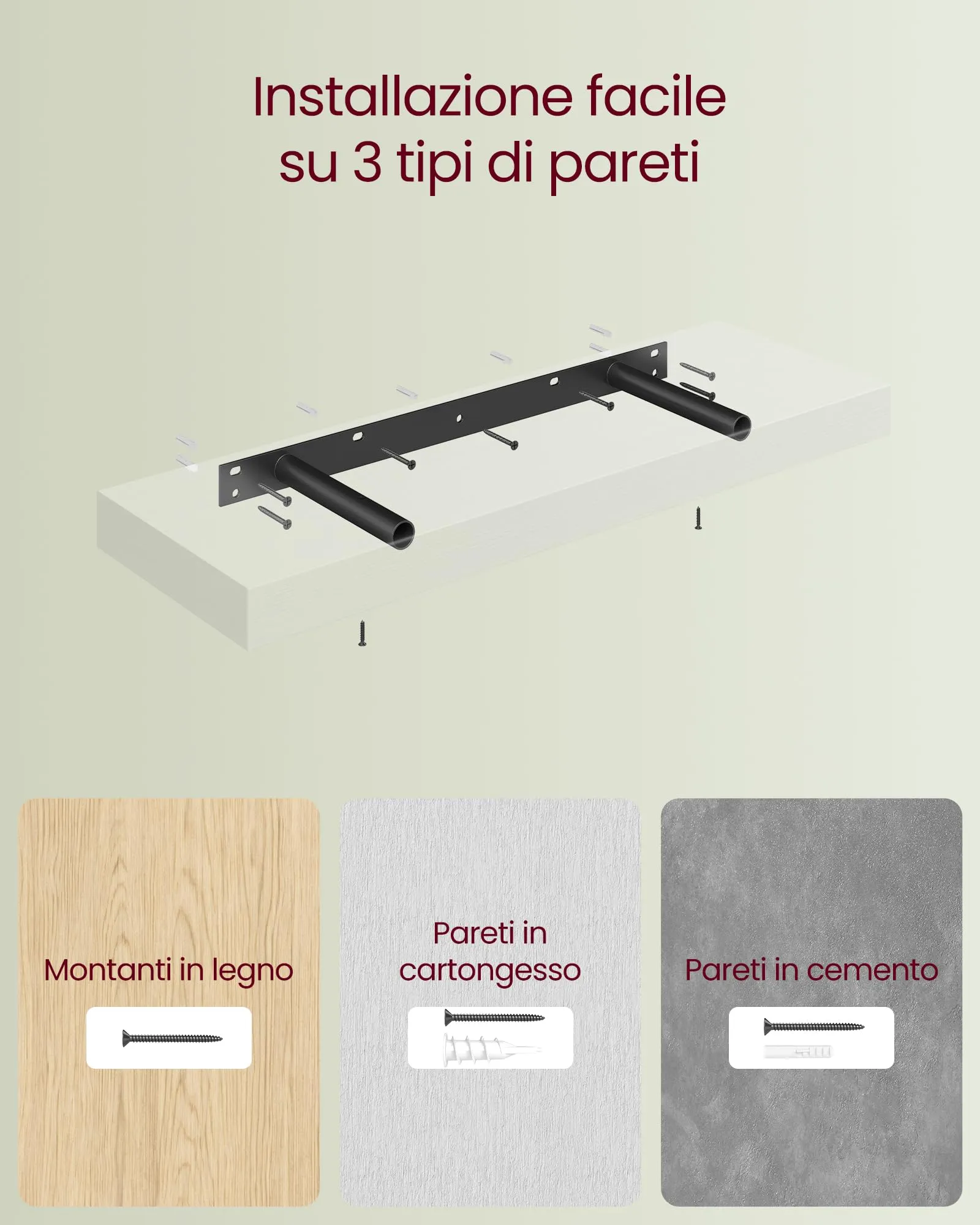 VASAGLE Mensola da Muro con Staffa a Scomparsa, 60 x 20 x 3,8 cm - immagine 6