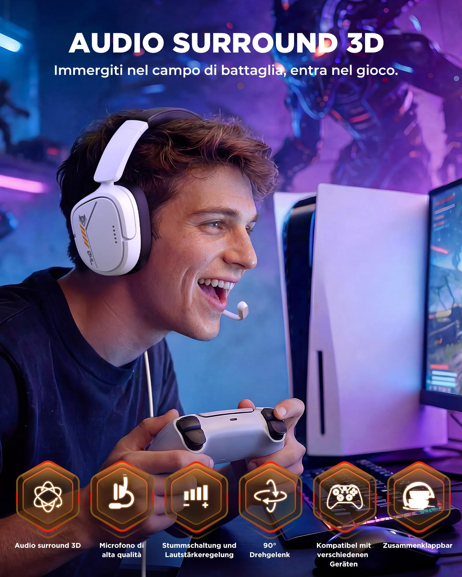 NUBWO HG04L Cuffie Gaming per PS5, PS4, Xbox Series X|S, Xbox One, Switch - immagine 2