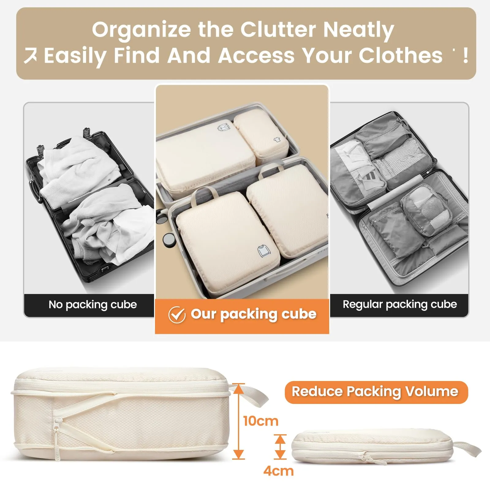 Samfolk Compression Packing Cubes, 8 Set, Waterproof, Butter Cream - immagine 4