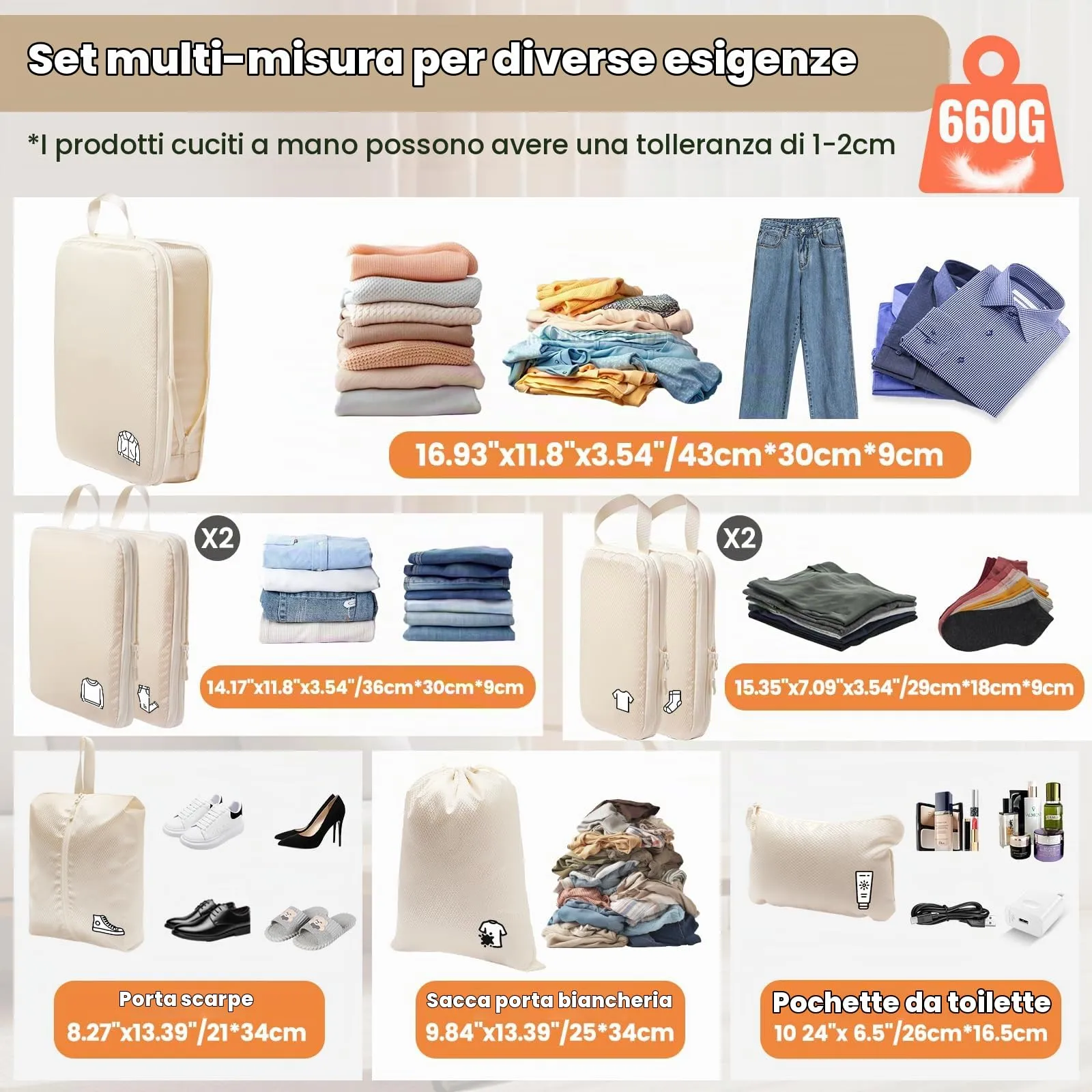 Samfolk Compression Packing Cubes, 8 Set, Waterproof, Butter Cream - immagine 5