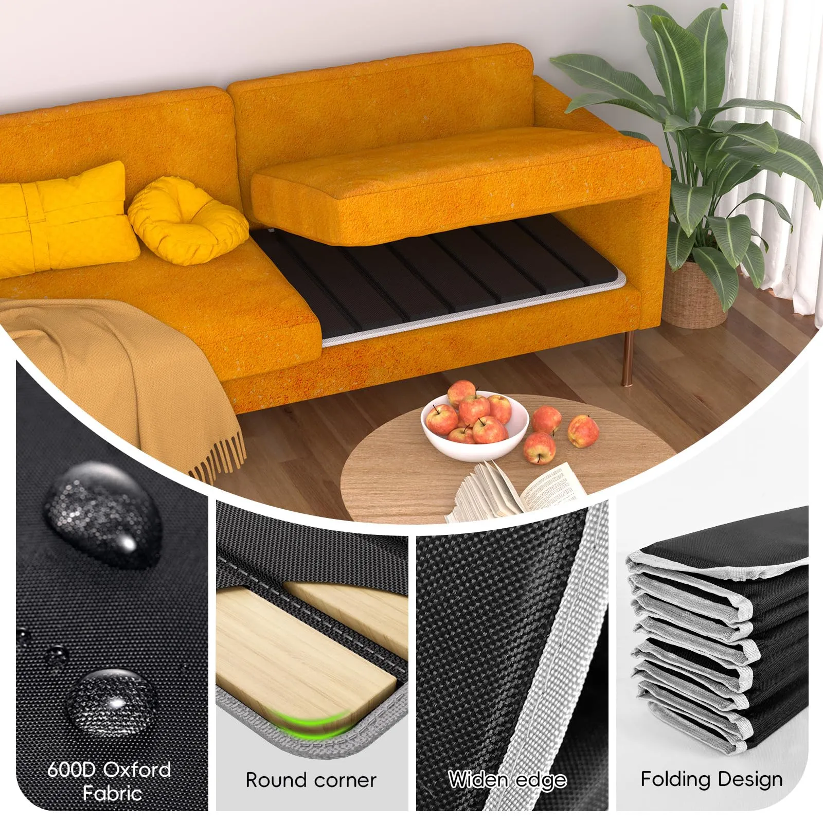 VERONLY Tavole di supporto per divano in legno, 60 x 205 cm, superficie Oxford, angoli arrotondati - immagine 3