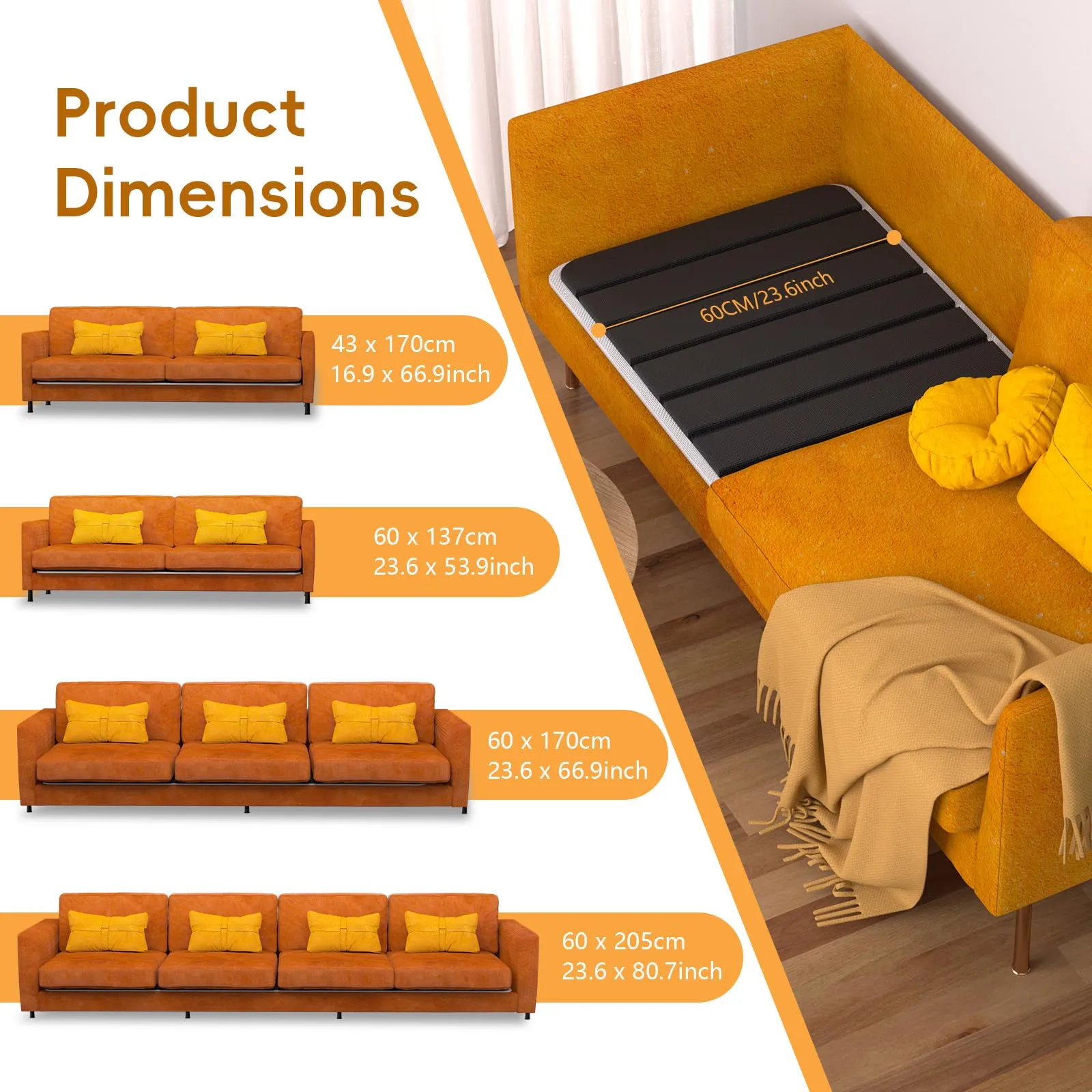 VERONLY Tavole di supporto per divano in legno, 60 x 205 cm, superficie Oxford, angoli arrotondati - immagine 4