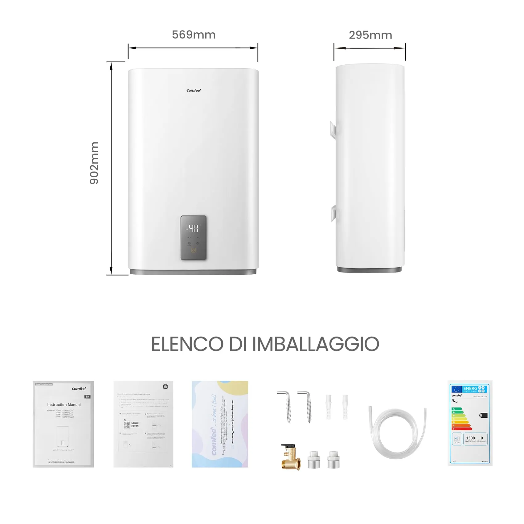 COMFEE Scaldabagno Elettrico 74L Sotto Lavello Doppia Tanica WiFi Bianco CWH15ED1380EUW - immagine 15