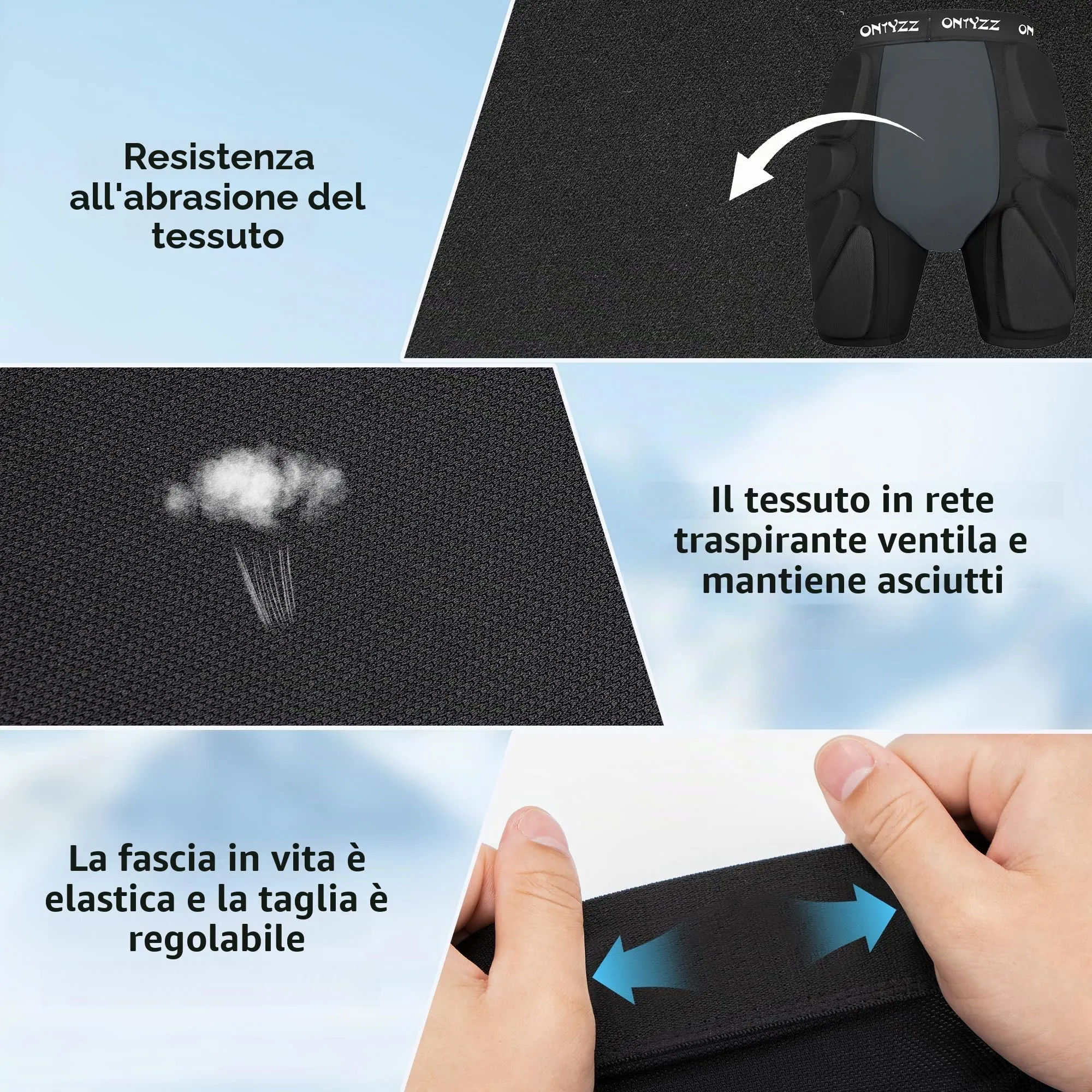 ONTYZZ Pantaloni Protettivi Imbottiti per Anca, Sedere e Coccige per Skateboard, Sci e Snowboard - immagine 5