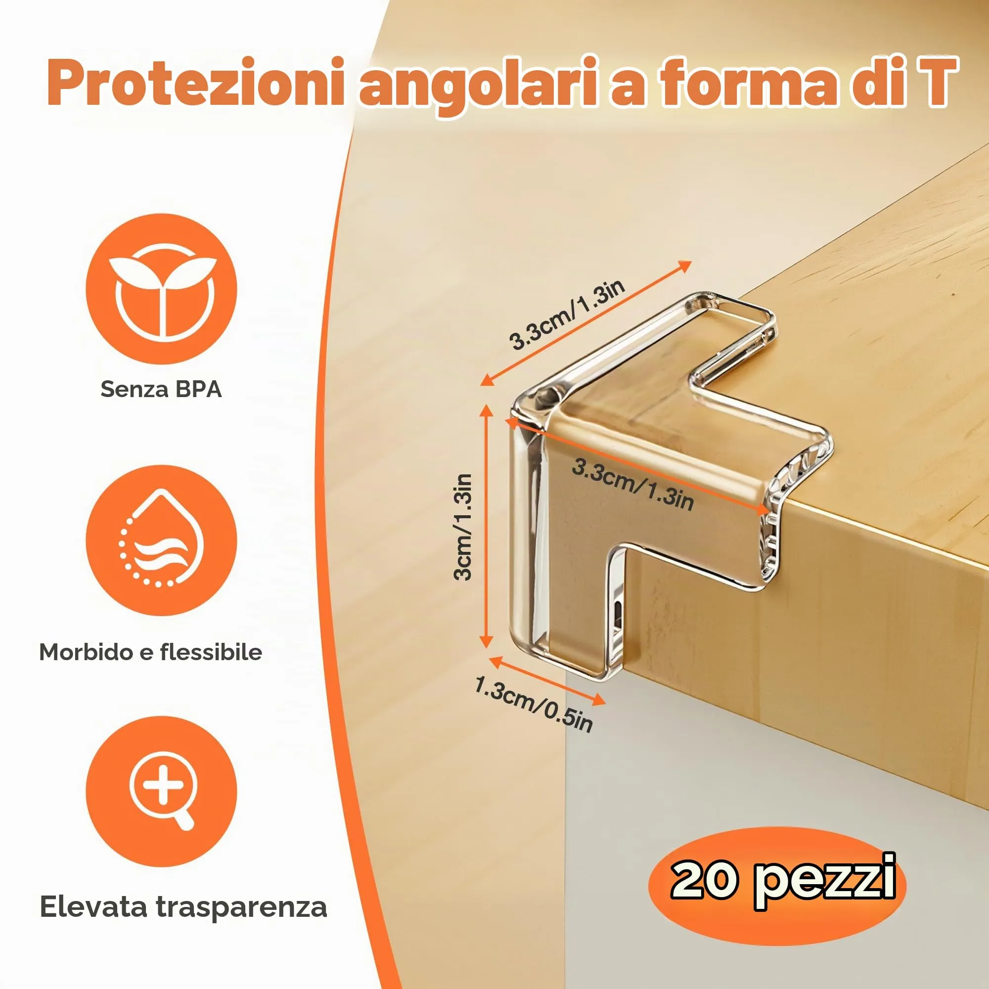 Elalove Paraspigoli per Bambini a T in Gomma Trasparente, 3,3 x 3,3 x 3,3 cm, 20 Pezzi - immagine 3