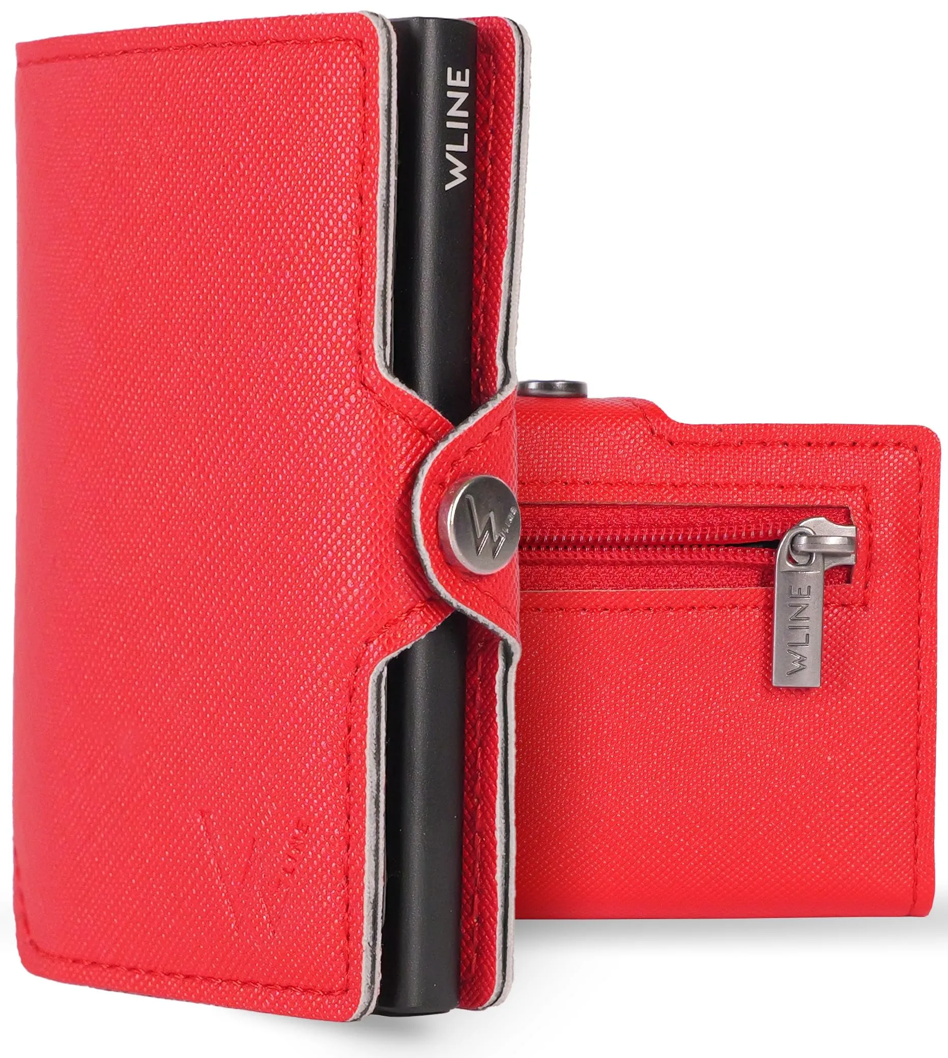WLine Portafoglio Donna Piccolo RFID in Pelle PU con Zip - Rosso e Nero Saffiano - immagine 1