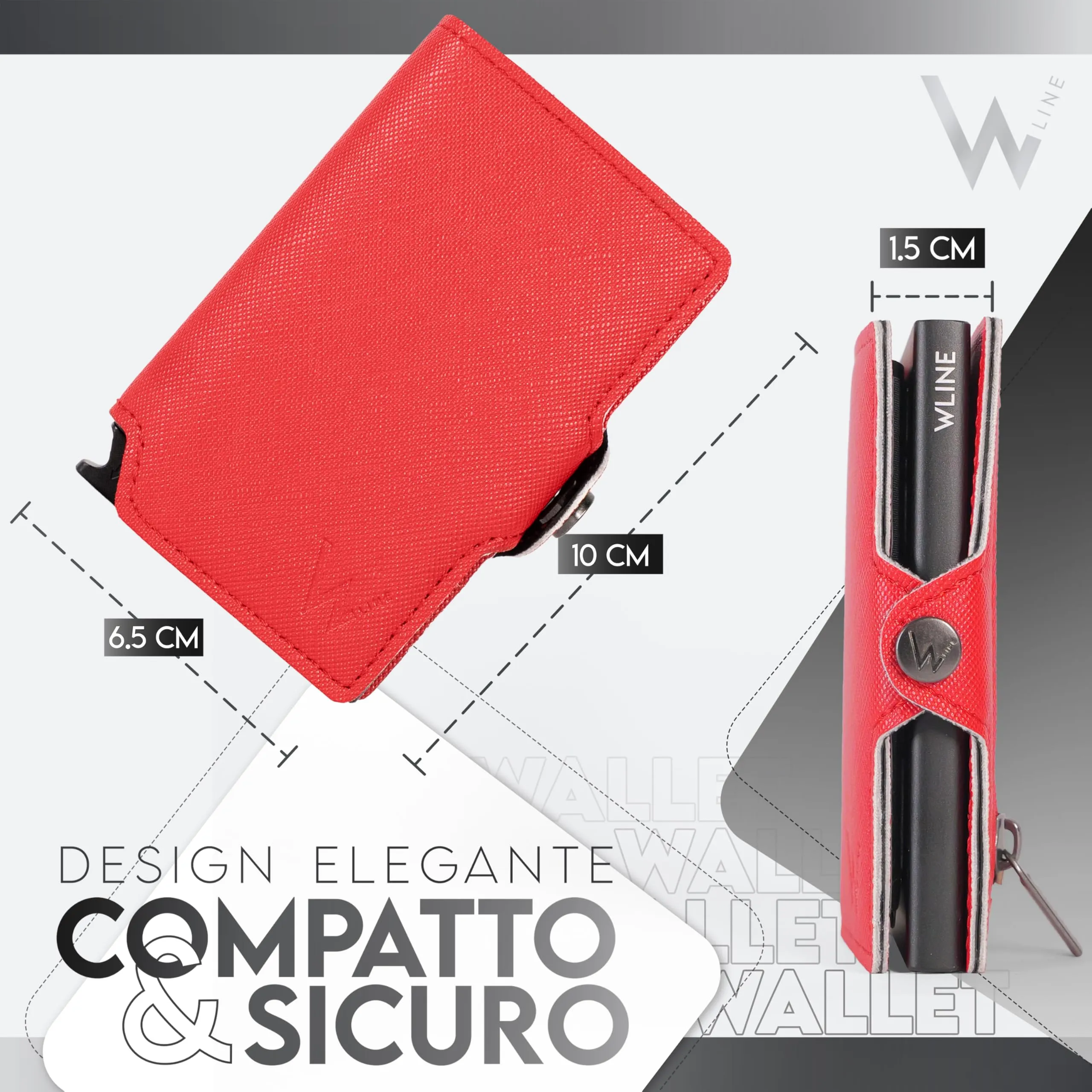 WLine Portafoglio Donna Piccolo RFID in Pelle PU con Zip - Rosso e Nero Saffiano - immagine 2