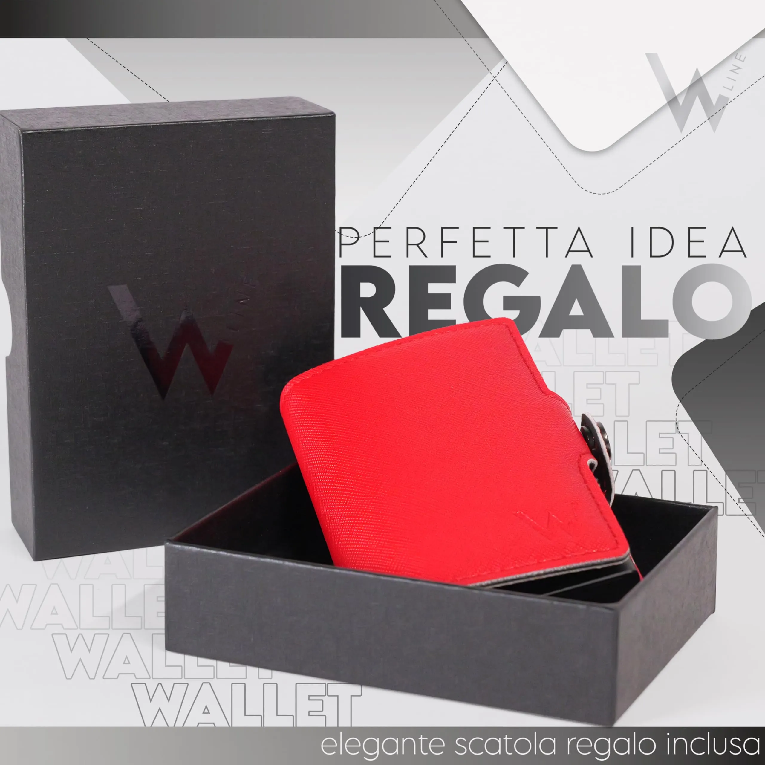 WLine Portafoglio Donna Piccolo RFID in Pelle PU con Zip - Rosso e Nero Saffiano - immagine 5