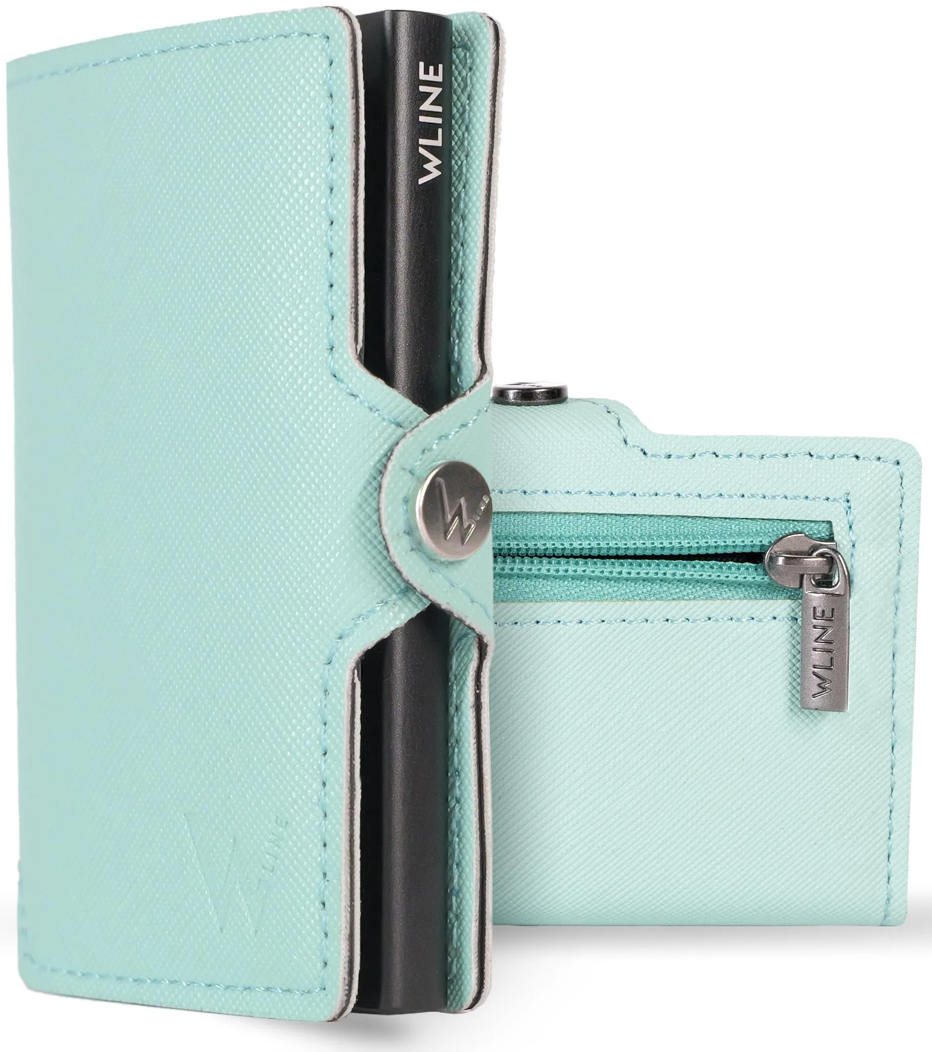 WLine Portafoglio Donna Piccolo RFID in Pelle PU con Zip - Turchese e Nero Saffiano - immagine 1