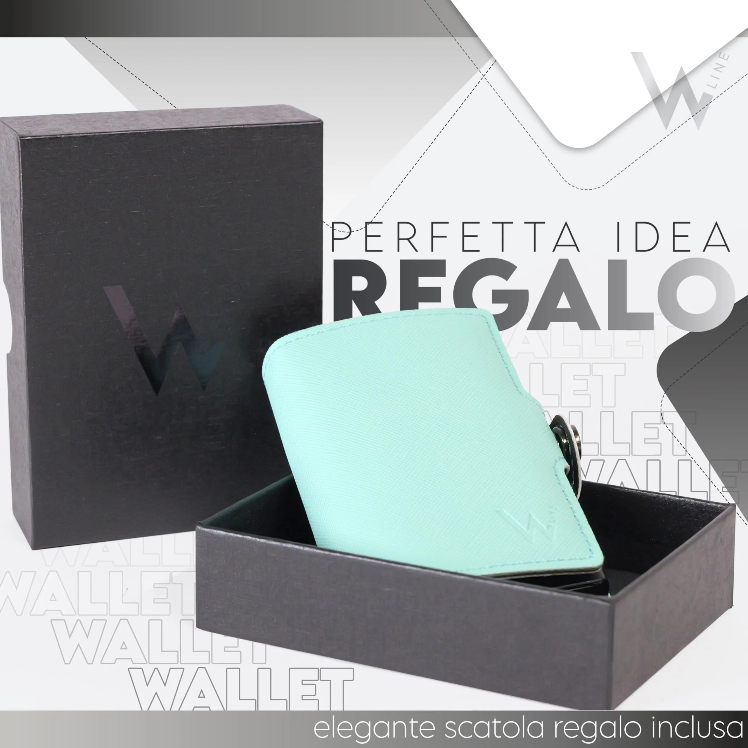 WLine Portafoglio Donna Piccolo RFID in Pelle PU con Zip - Turchese e Nero Saffiano - immagine 5