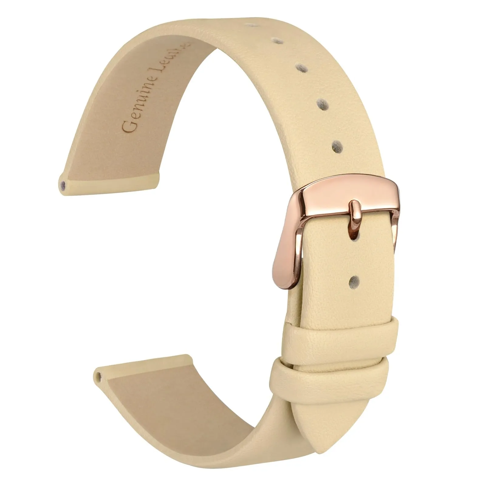 WOCCI Cinturino per Orologio in Pelle 14mm - Crema con Fibbia Oro Rosa - immagine 1