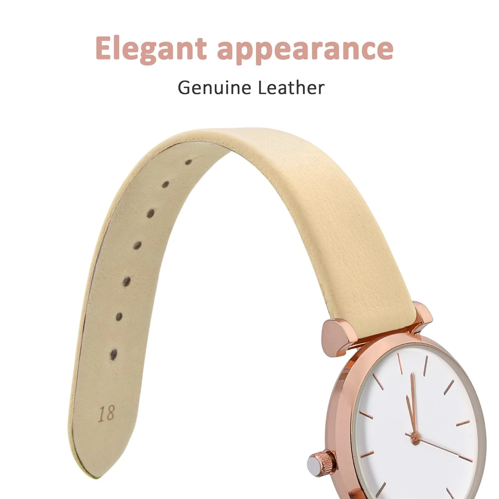 WOCCI Cinturino per Orologio 20mm in Pelle Crema con Fibbia Argento - immagine 3