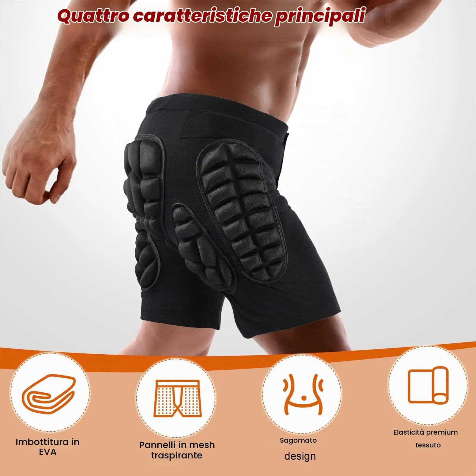 AOOWU Pantaloncini Protettivi Imbottiti per Snowboard, Pattinaggio, Sci e Skateboard - Protezione 3D per Anca, Coscia e Coccige - immagine 5
