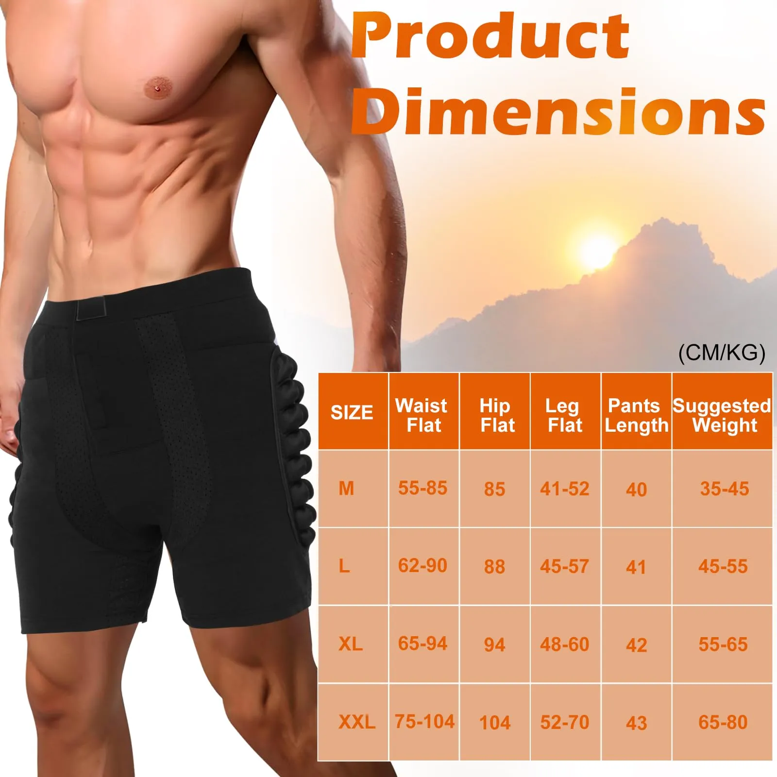 AOOWU Pantaloncini Protettivi Imbottiti per Snowboard, Pattinaggio, Sci e Skateboard, Protezione 3D Anca, Coscia e Coccige, Nero, XL - immagine 2