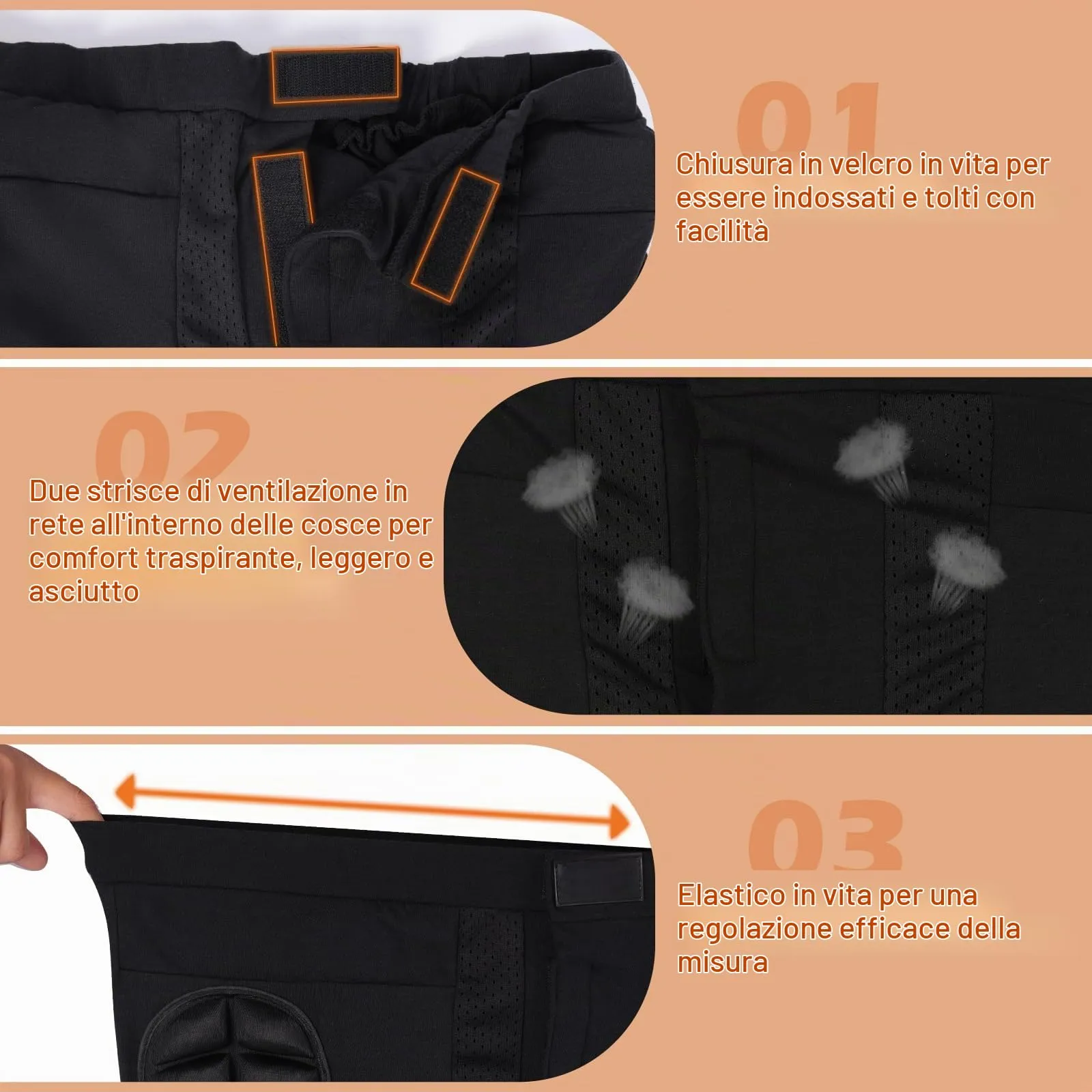AOOWU Pantaloncini Protettivi Imbottiti per Snowboard, Pattinaggio, Sci e Skateboard, Protezione 3D Anca, Coscia e Coccige, Nero, XL - immagine 3