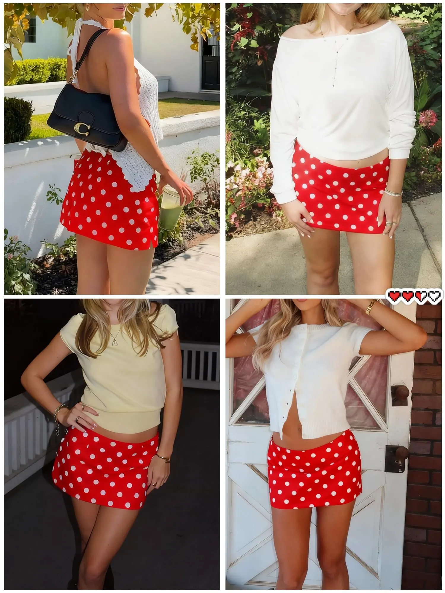 Danysu Gonna Mini Elasticizzata a Vita Bassa con Pantaloncini e Spacco Laterale, Pois Rossi, XL - immagine 5