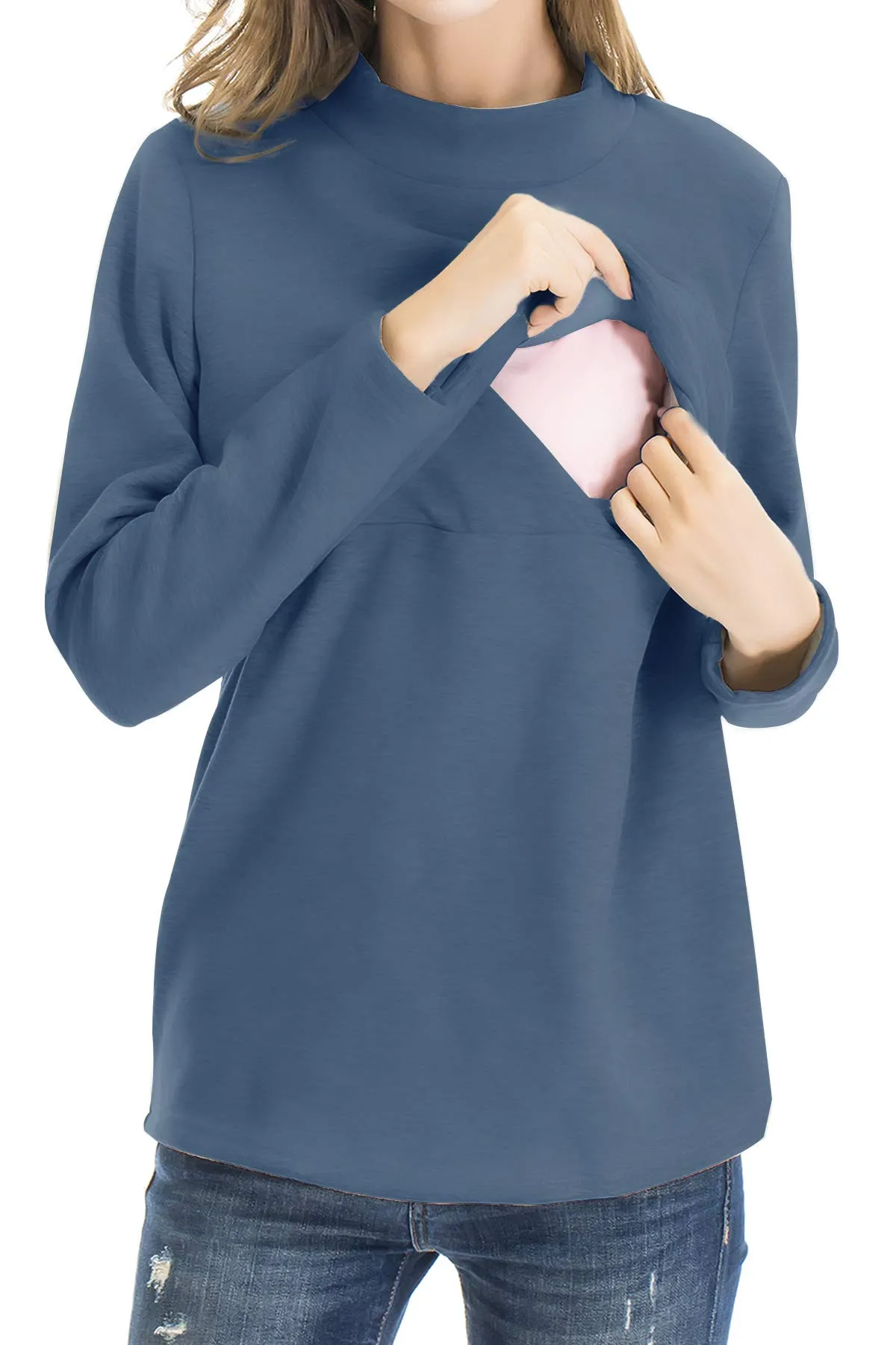 Smallshow Abbigliamento da Allattamento Invernale a Manica Lunga da Donna, L, Grigio Blu - immagine 2