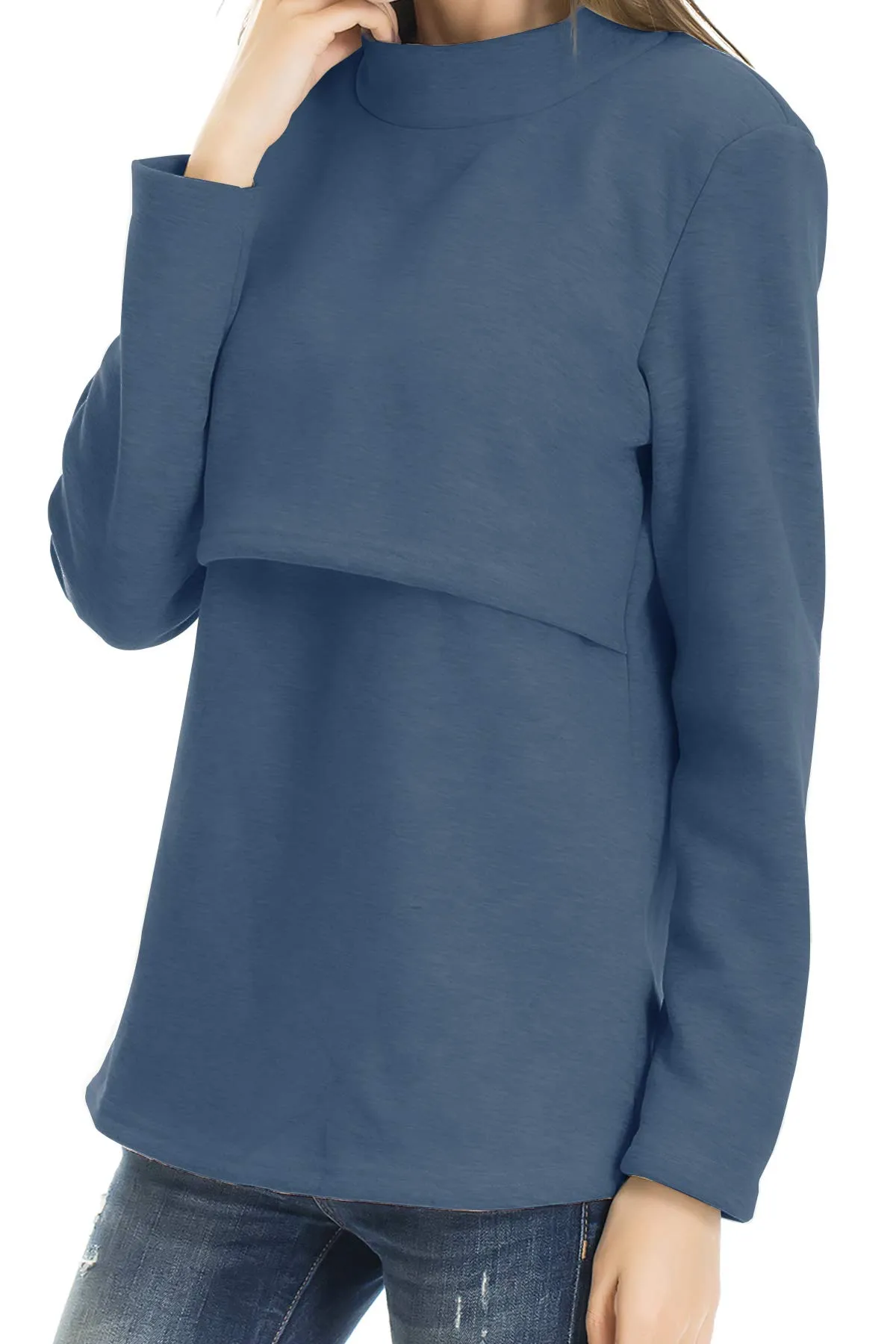 Smallshow Abbigliamento da Allattamento Invernale a Manica Lunga da Donna, L, Grigio Blu - immagine 3