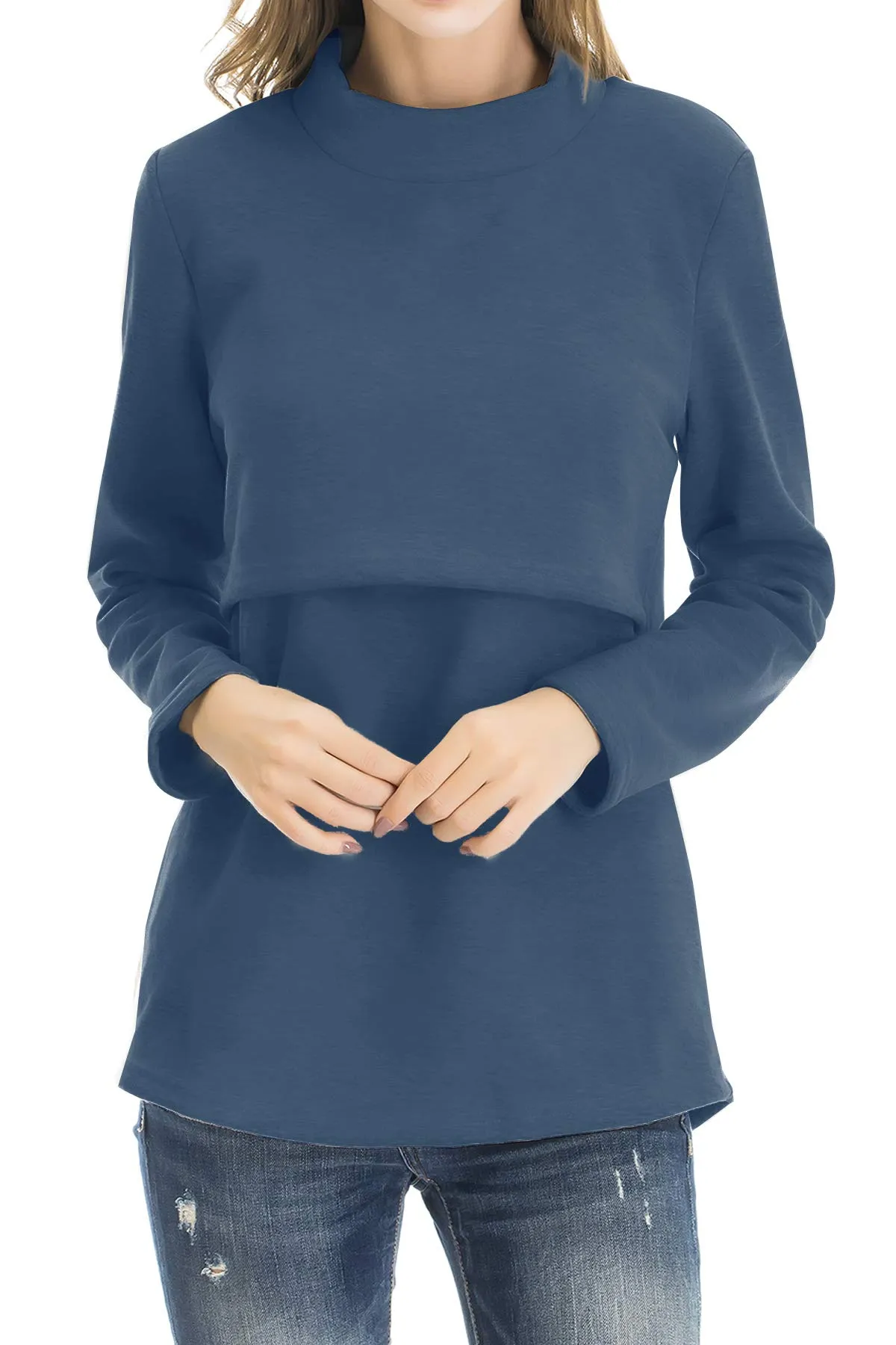 Smallshow Abbigliamento da Allattamento Invernale a Manica Lunga da Donna, XXL, Grey Blue - immagine 1