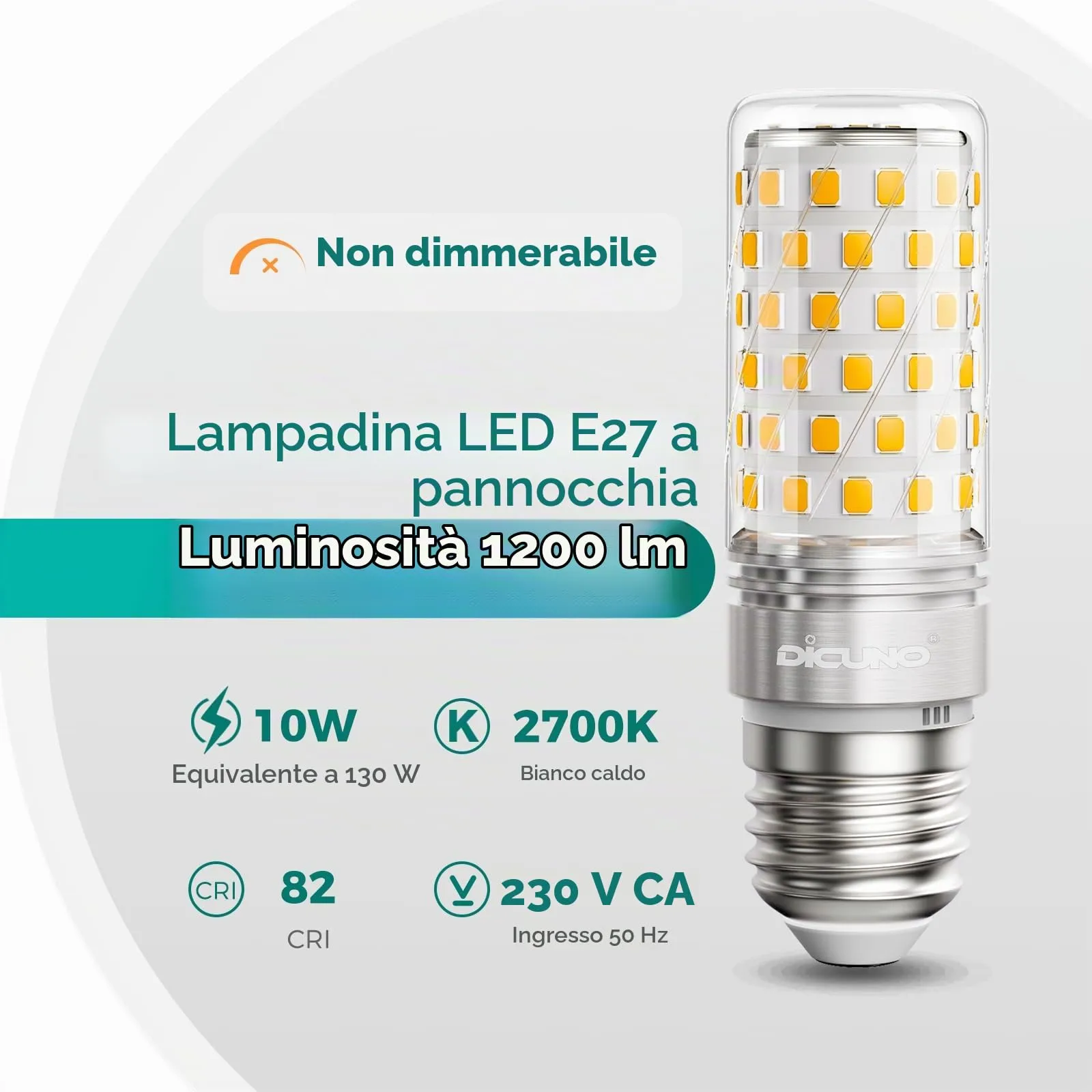 DiCUNO Lampadina LED E27 Mais 10W 2700K 1200lm, 4 Pezzi - immagine 2