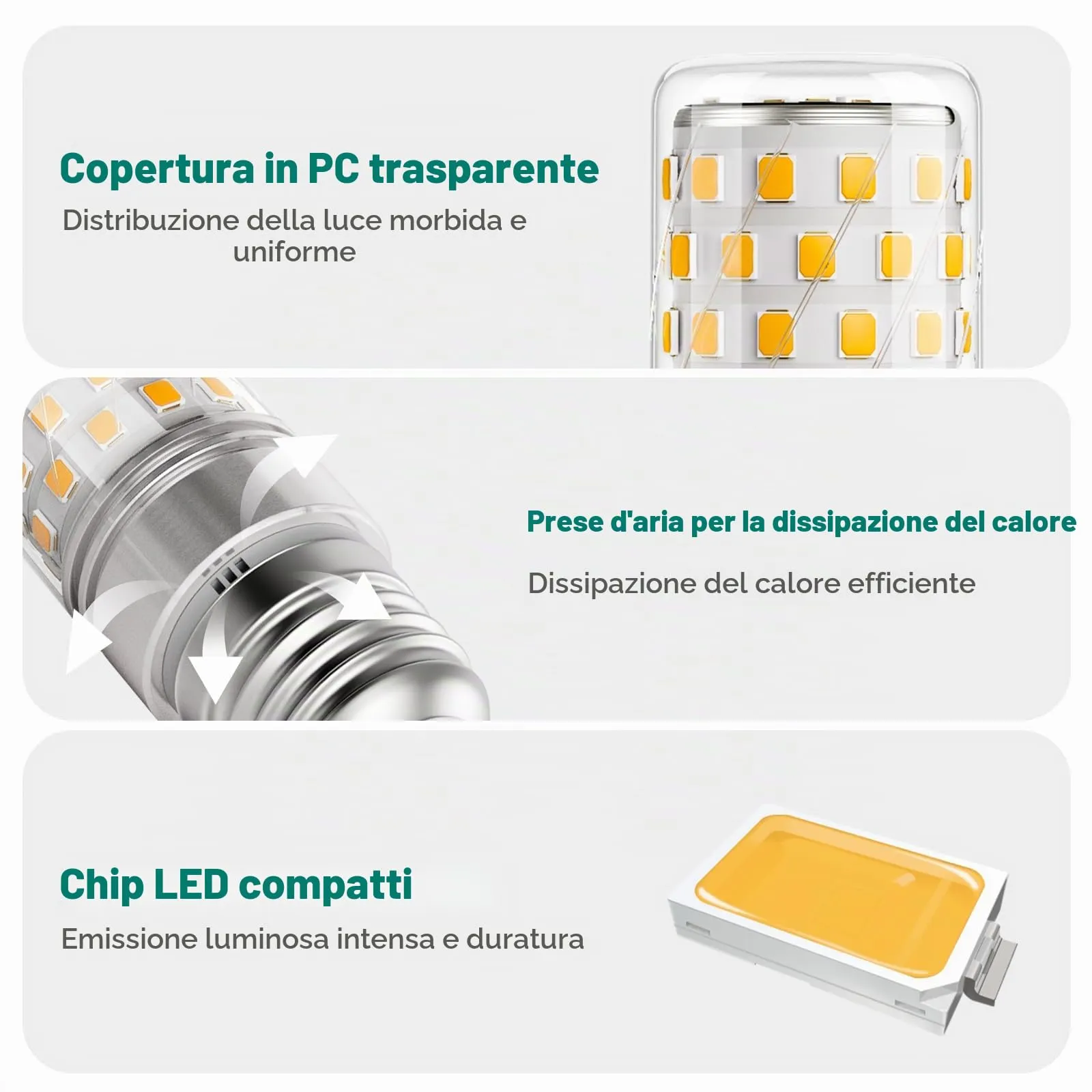 DiCUNO Lampadina LED E27 Mais 10W 2700K 1200lm, 4 Pezzi - immagine 5