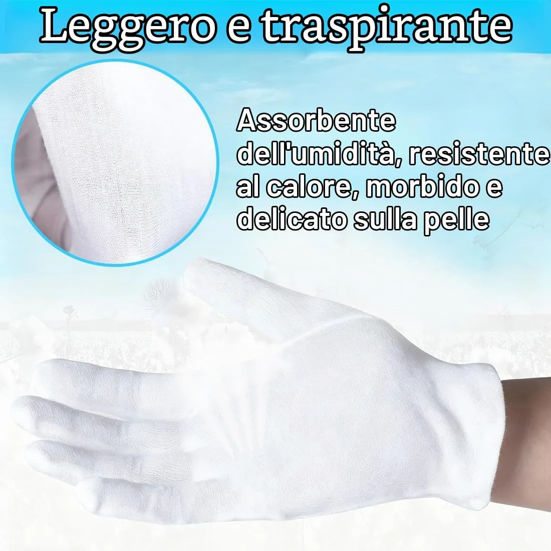 ZENQARI Guanti in Cotone Bianco per Uomini e Donne, 12 Paia, 100% Cotone, per Mani Secche e Ispezione Gioielli - immagine 4