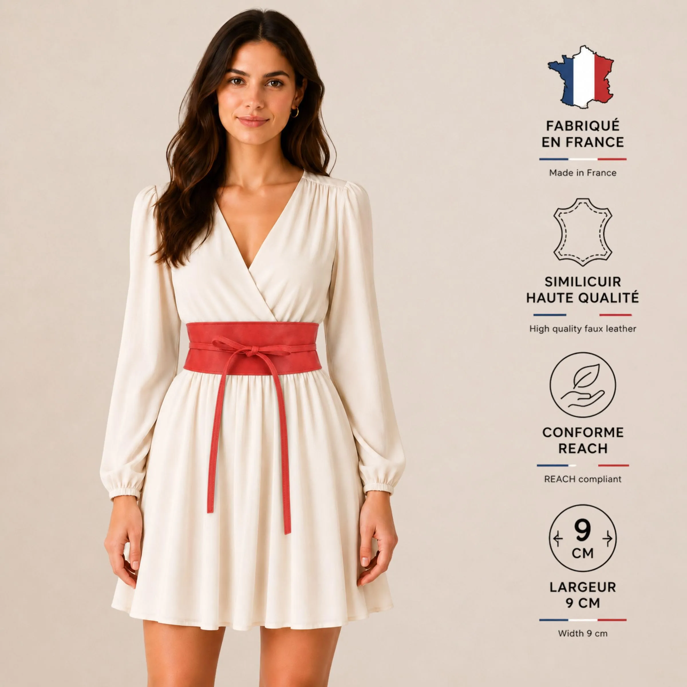 FASHIONGEN Cintura Obi da donna in similpelle, Rosso lampone, L-XL - immagine 2