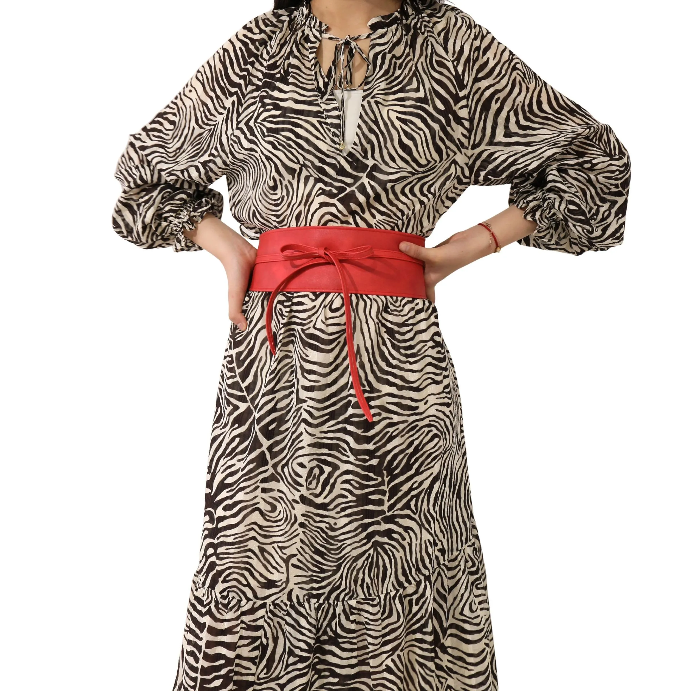 FASHIONGEN Cintura Obi da donna in similpelle, Rosso lampone, 2XL - immagine 6