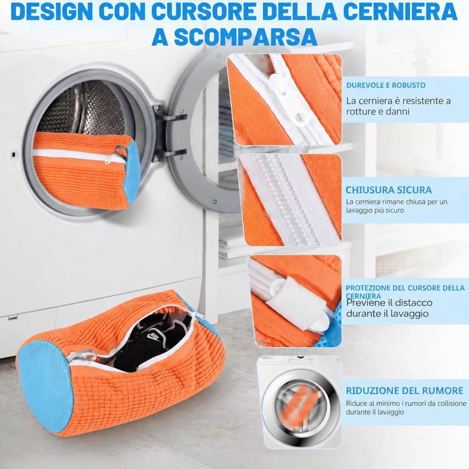 WUFANC Sacchetti per Lavaggio Scarpe in Lavatrice, 2 Pezzi, Microfibra con Cerniera Invisibile - immagine 2