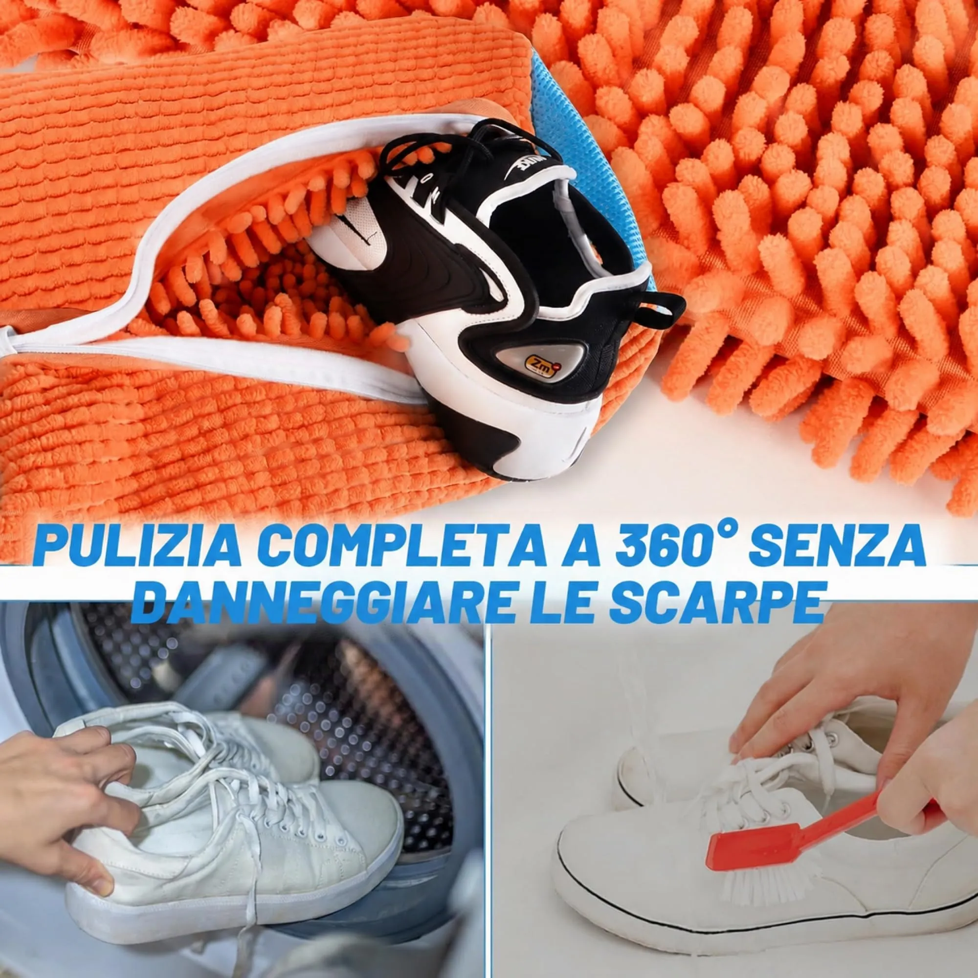 WUFANC Sacchetti per Lavaggio Scarpe in Lavatrice, 2 Pezzi, Microfibra con Cerniera Invisibile - immagine 4
